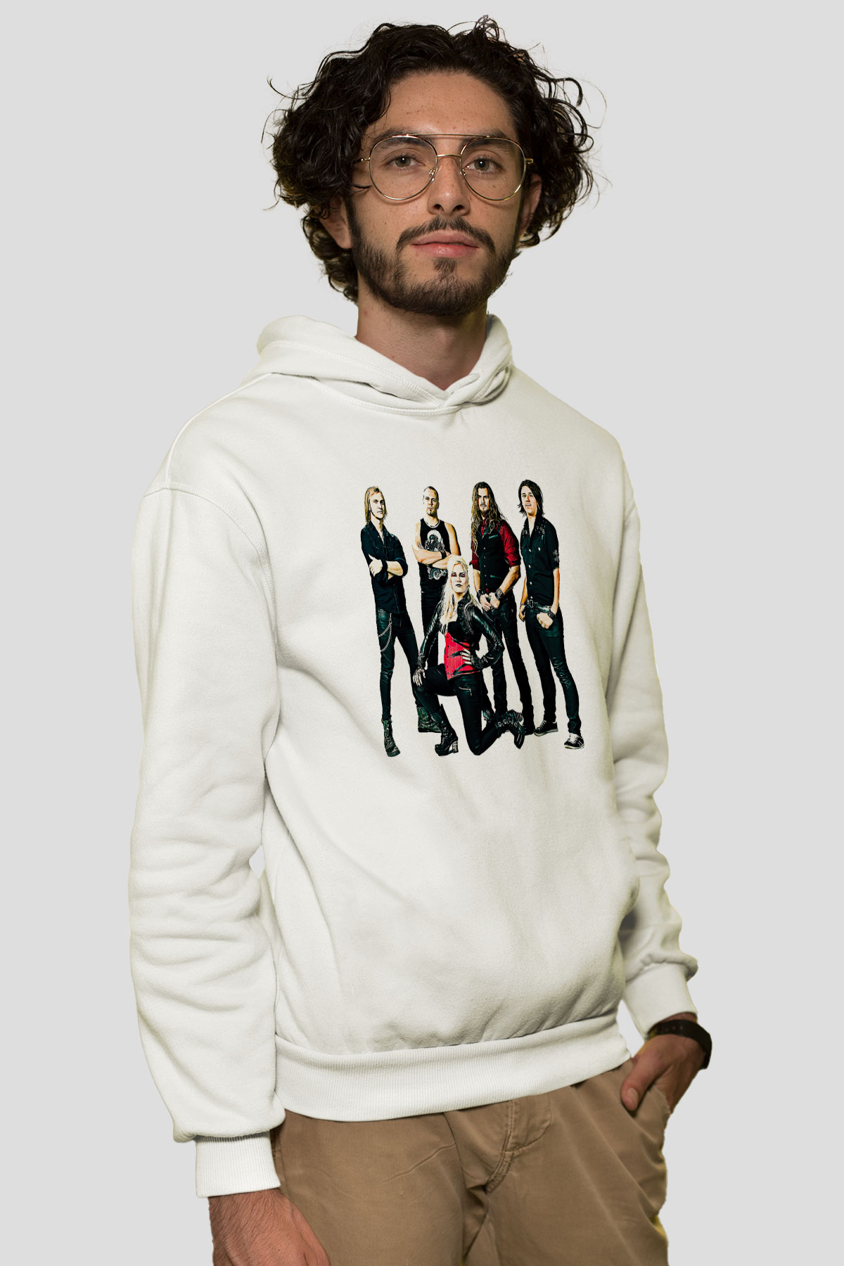 Battle Beast Baskılı Beyaz Unisex Kapüşonlu Sweatshirt
