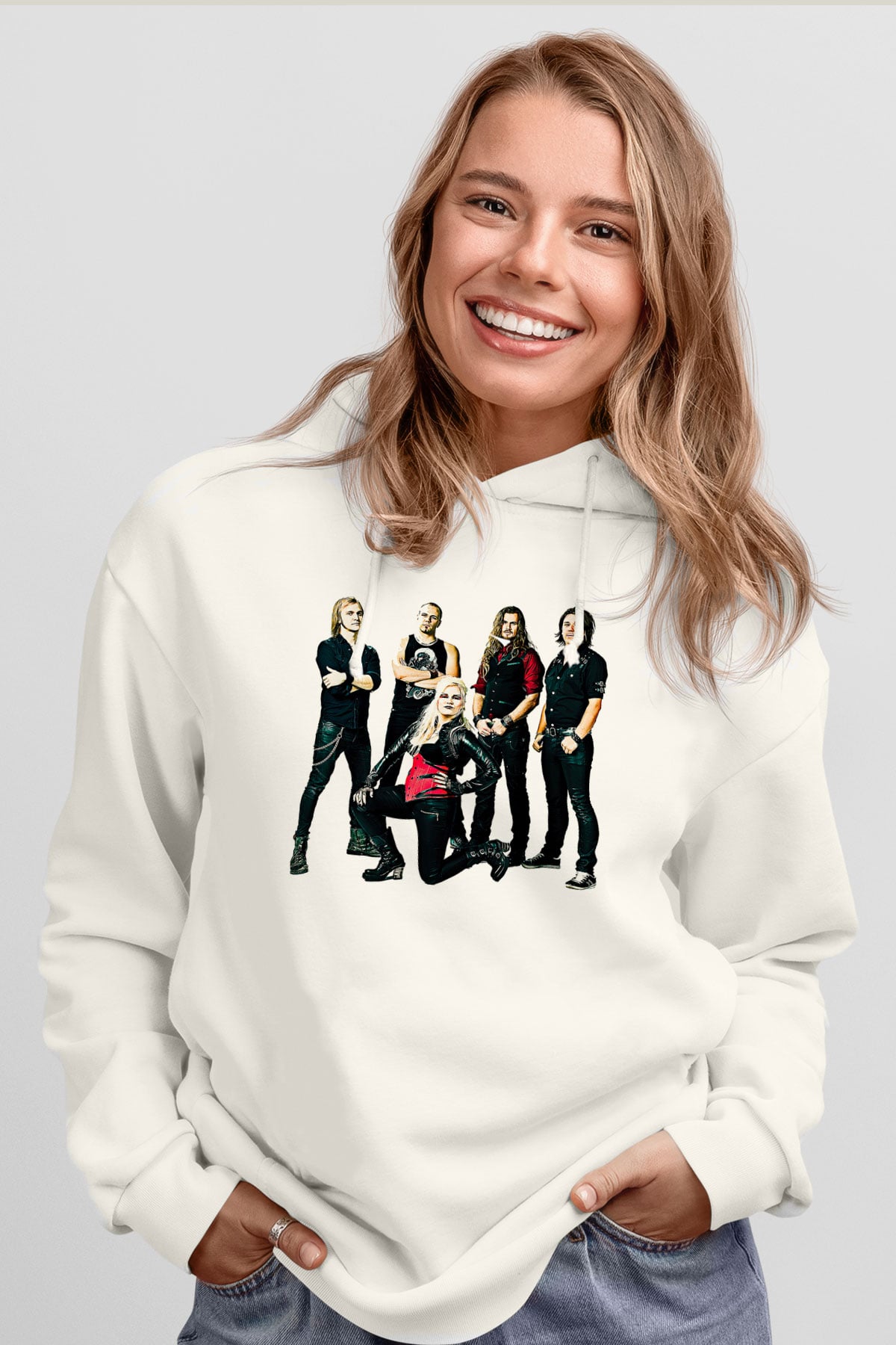 Battle Beast Baskılı Beyaz Unisex Kapüşonlu Sweatshirt