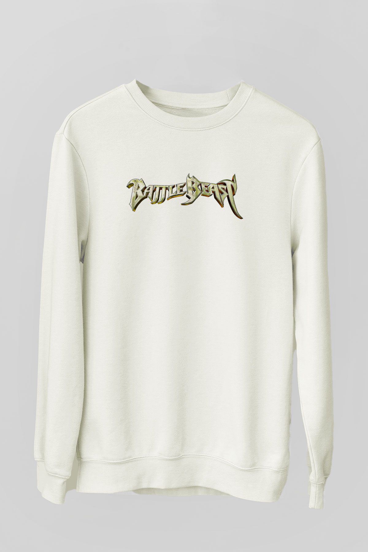 Battle Beast Baskılı Beyaz Unisex Sweatshirt