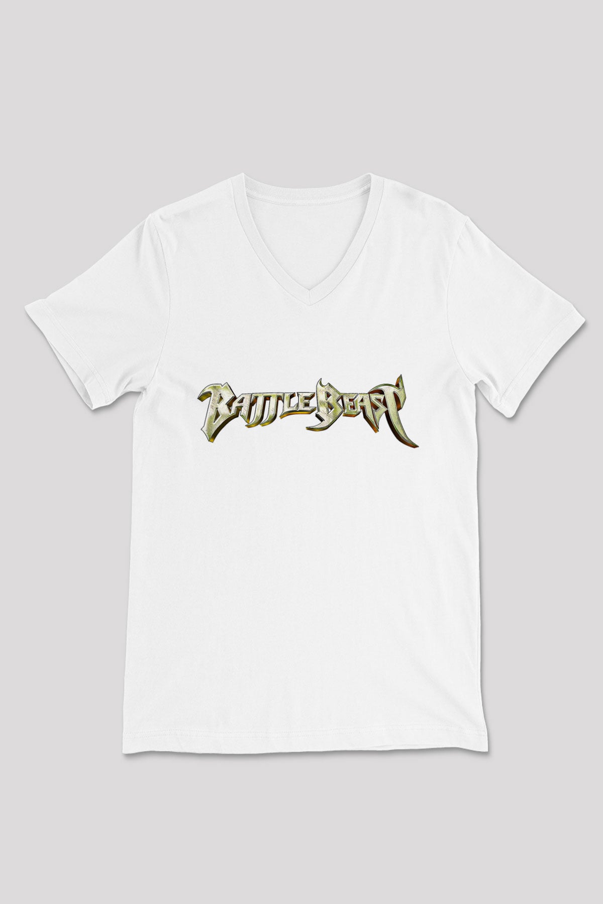 Battle Beast Baskılı Beyaz Unisex V Yaka Tişört - Tshirt