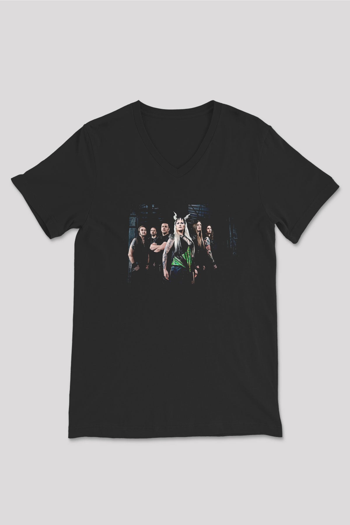 Battle Beast Baskılı Unisex Siyah V Yaka Tişört - Tshirt