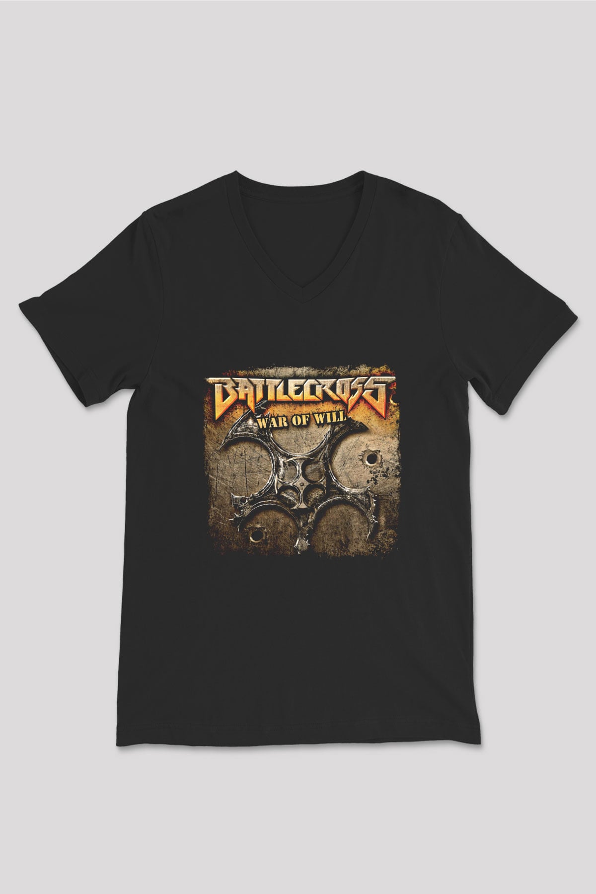 Battlecross Baskılı Unisex Siyah V Yaka Tişört