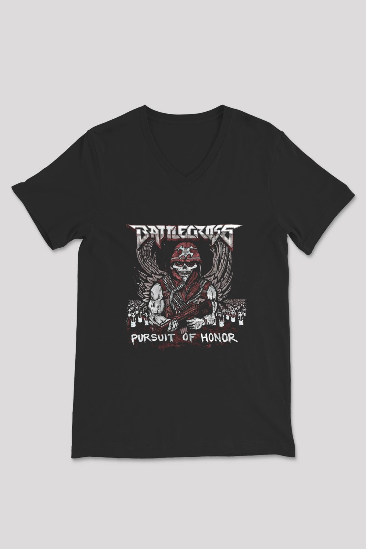 Battlecross Baskılı Unisex Siyah V Yaka Tişört