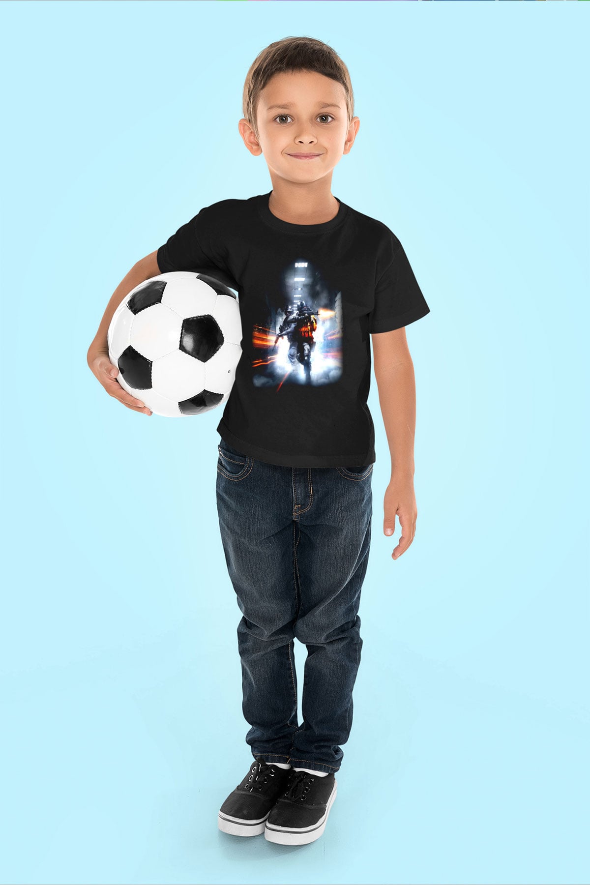 Battlefield Baskılı Siyah Unisex Çocuk Tişört