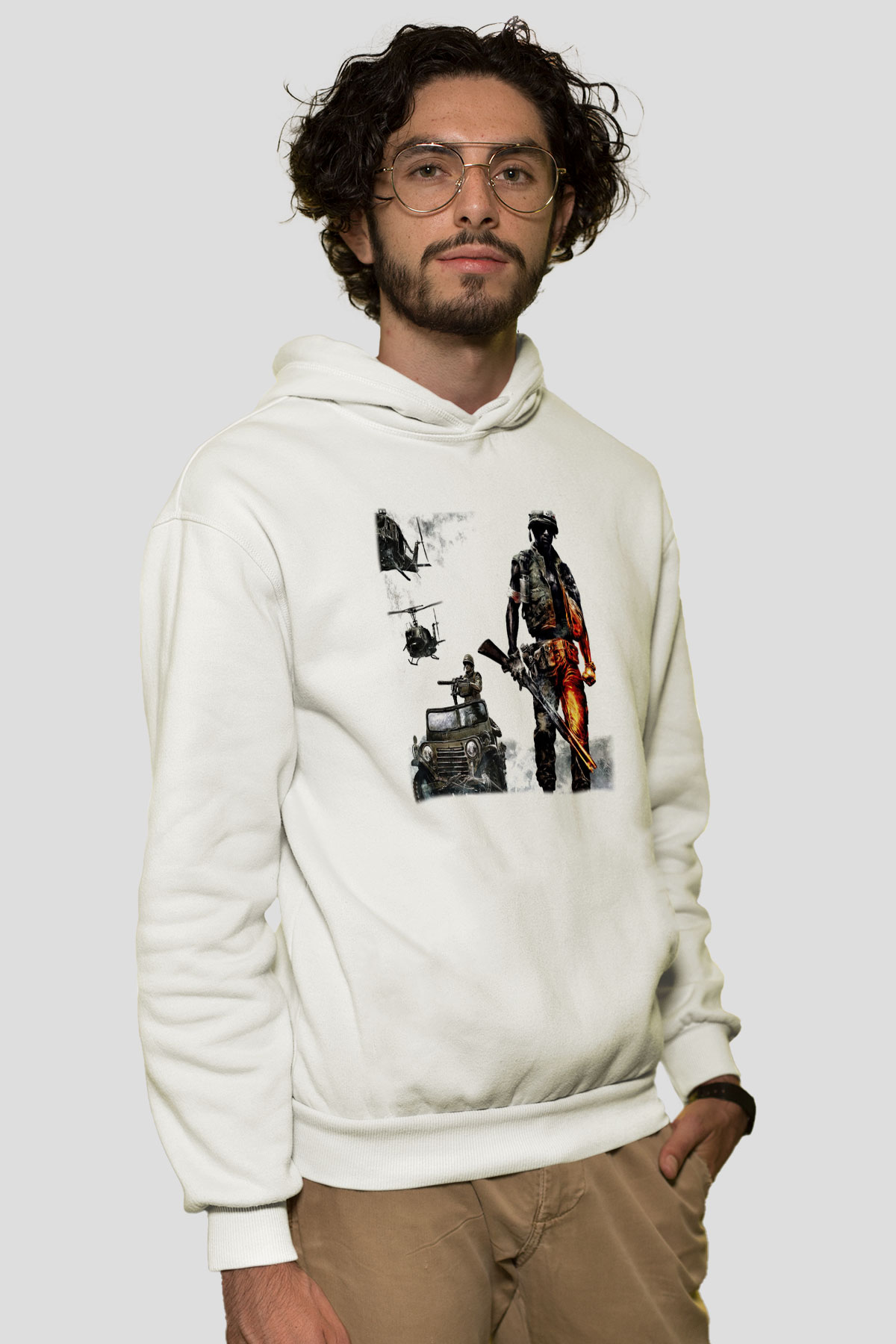 Battlefield Beyaz Unisex Kapşonlu Sweatshirt