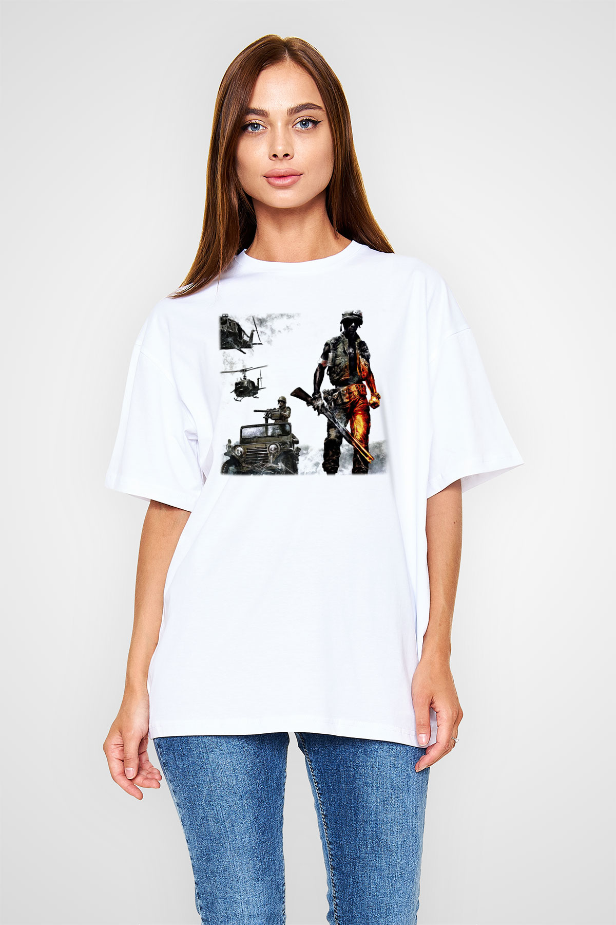 Battlefield Beyaz Unisex Oversize Tişört T-Shirt