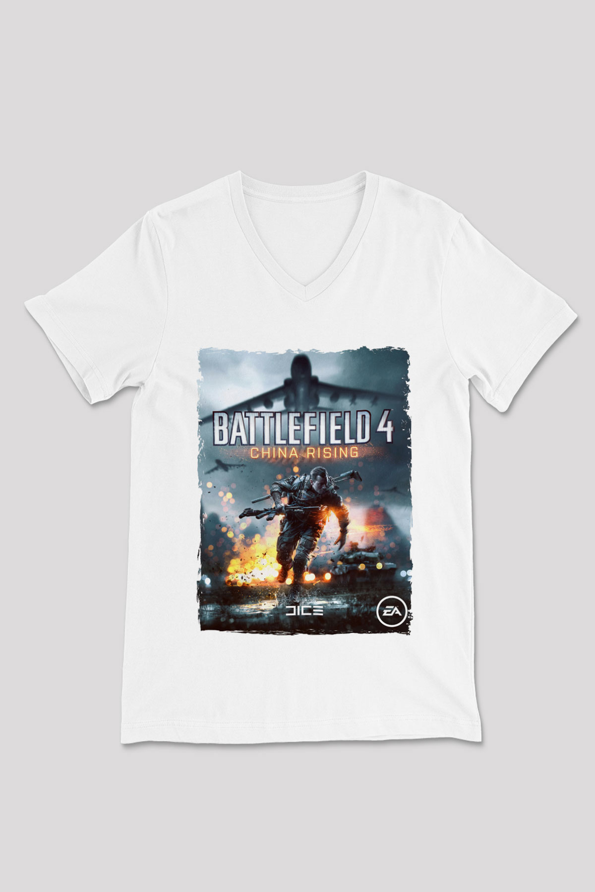 Battlefield Beyaz Unisex V Yaka Tişört