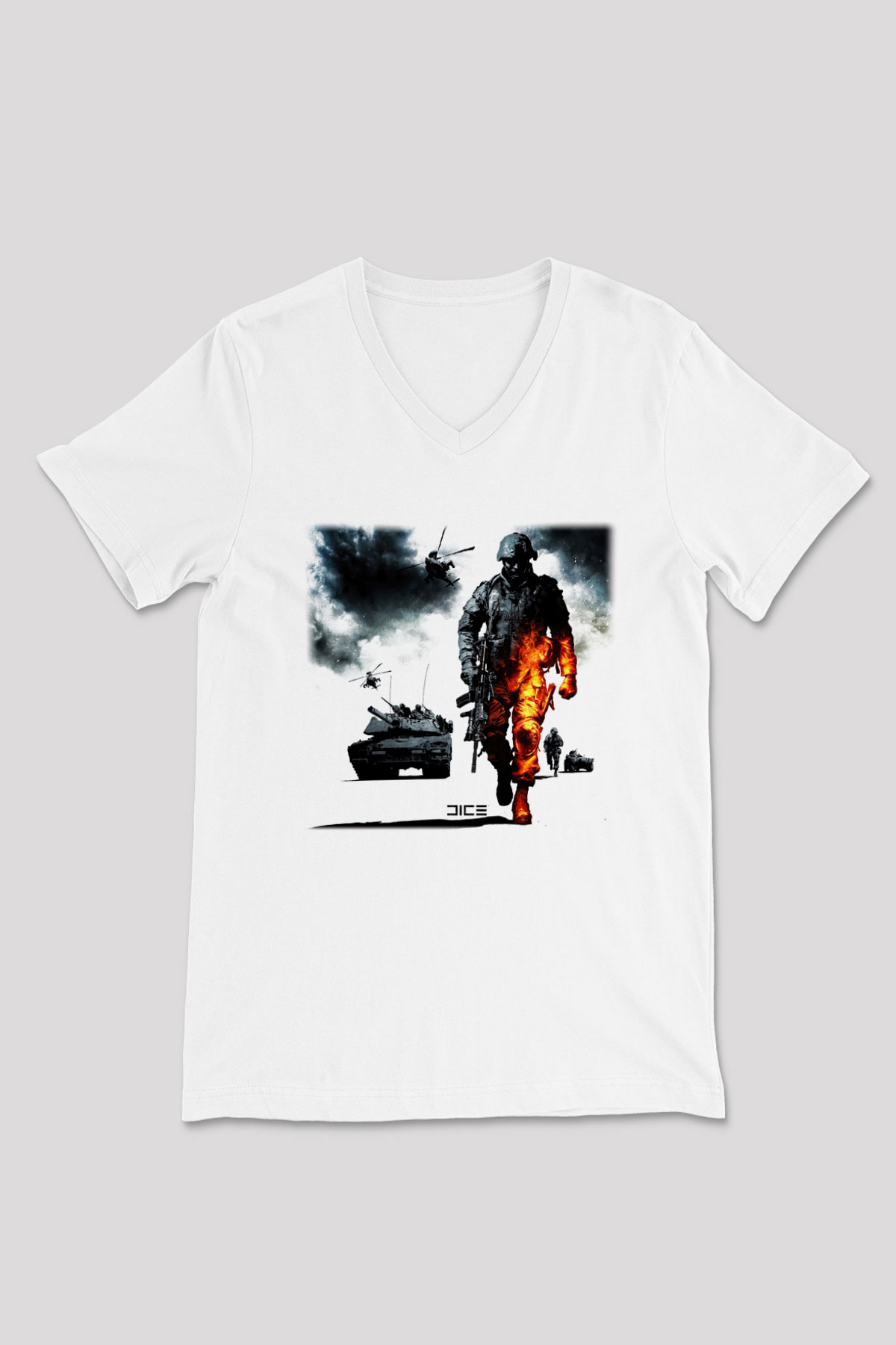 Battlefield Beyaz Unisex V Yaka Tişört T-Shirt
