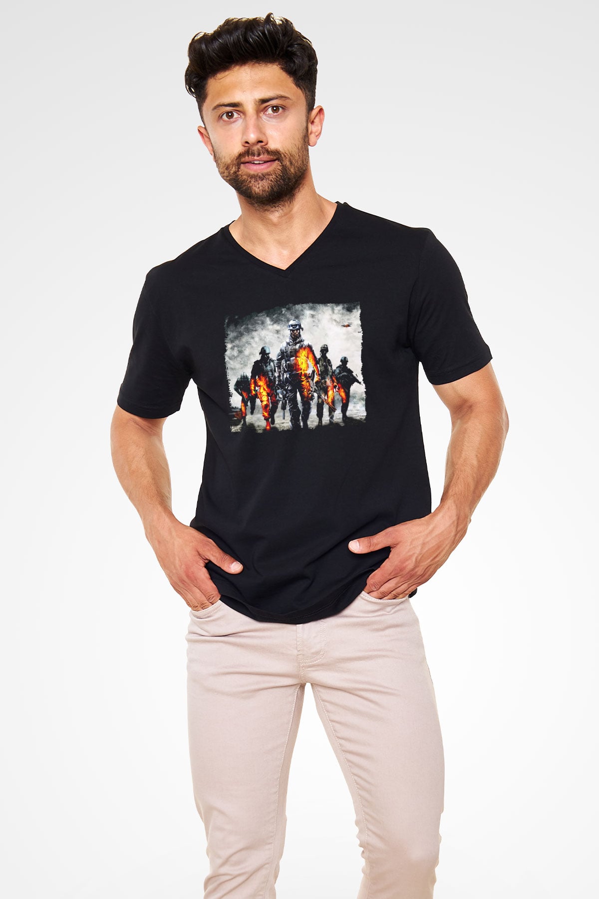 Battlefield Siyah Unisex V Yaka Tişört