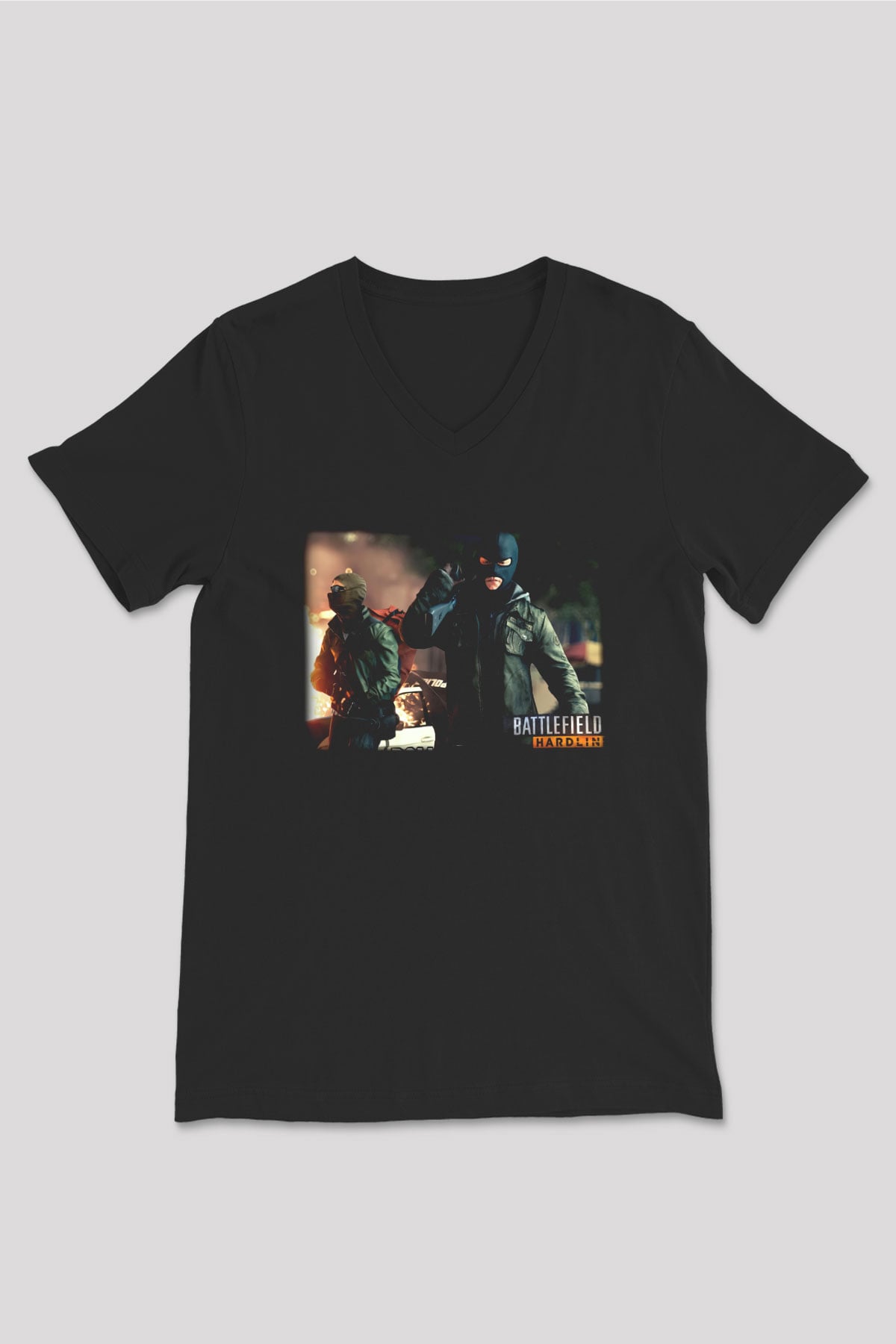 Battlefield Siyah Unisex V Yaka Tişört T-Shirt