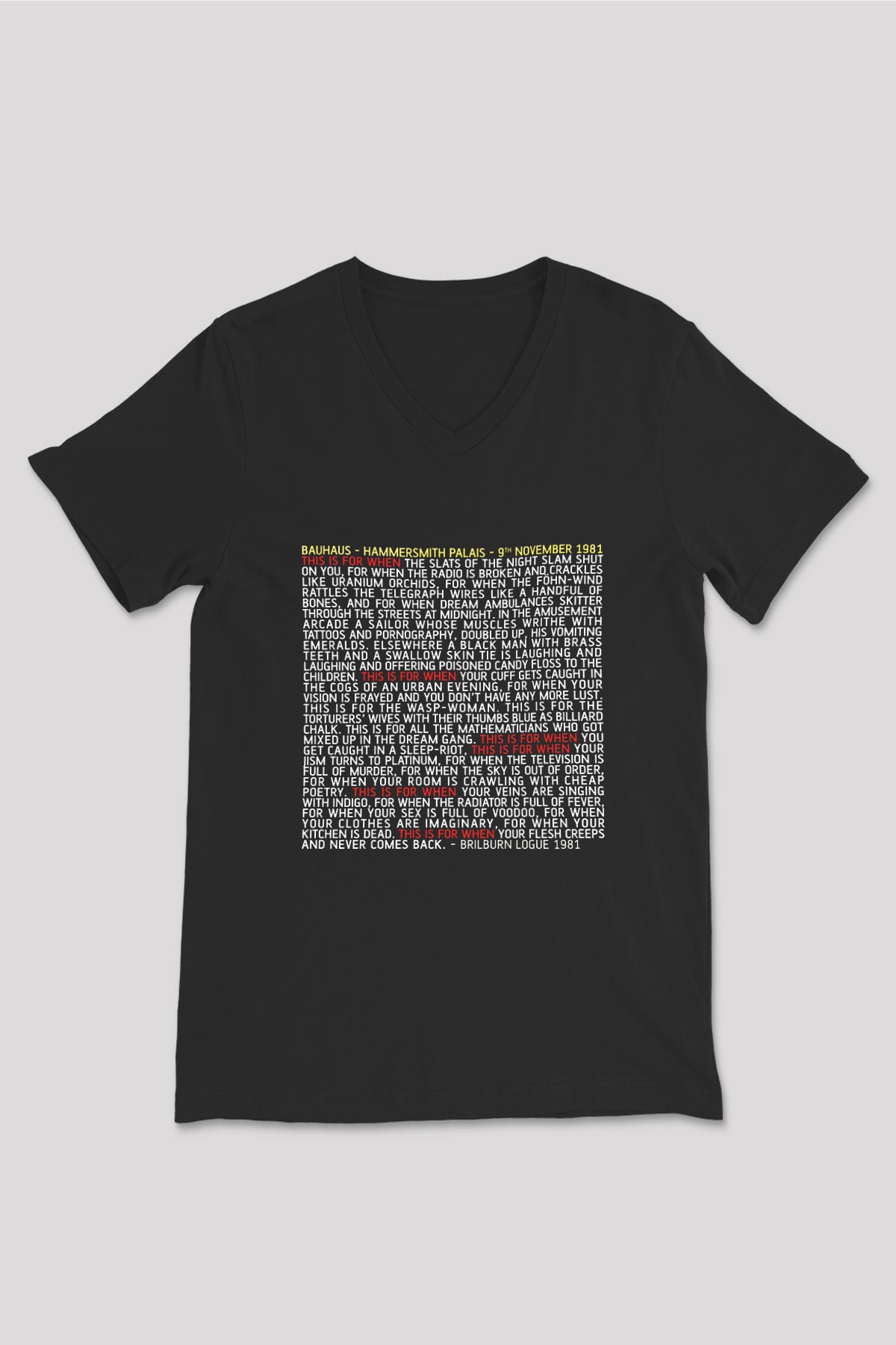 Bauhaus Baskılı Unisex Siyah V Yaka Tişört