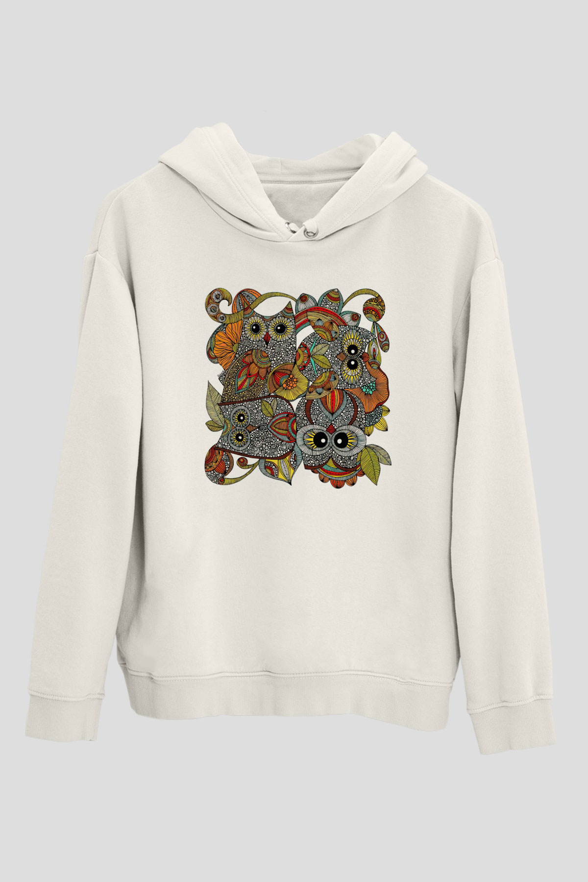 Baykuş Beyaz Unisex Kapşonlu Sweatshirt