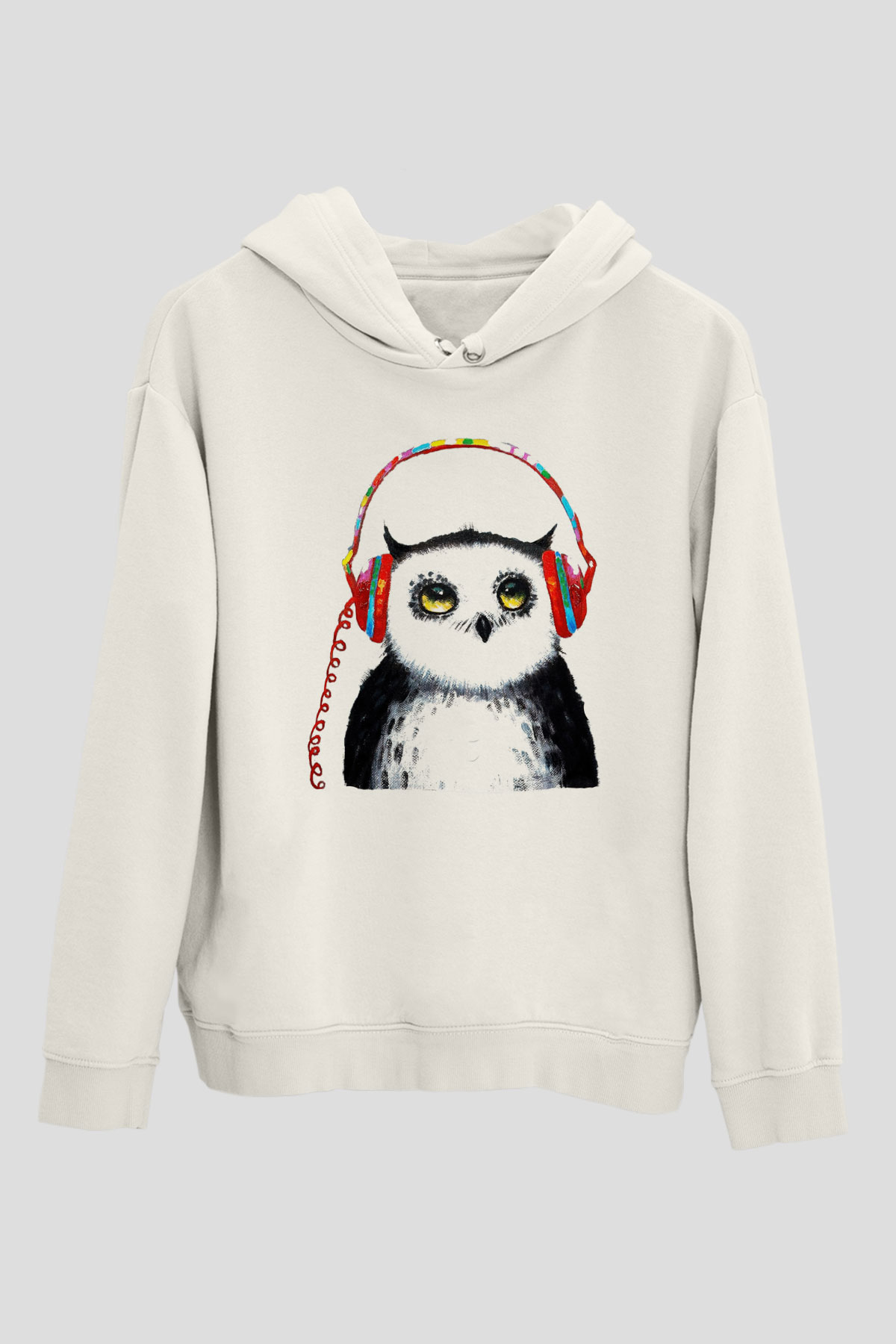 Baykuş Beyaz Unisex Kapşonlu Sweatshirt