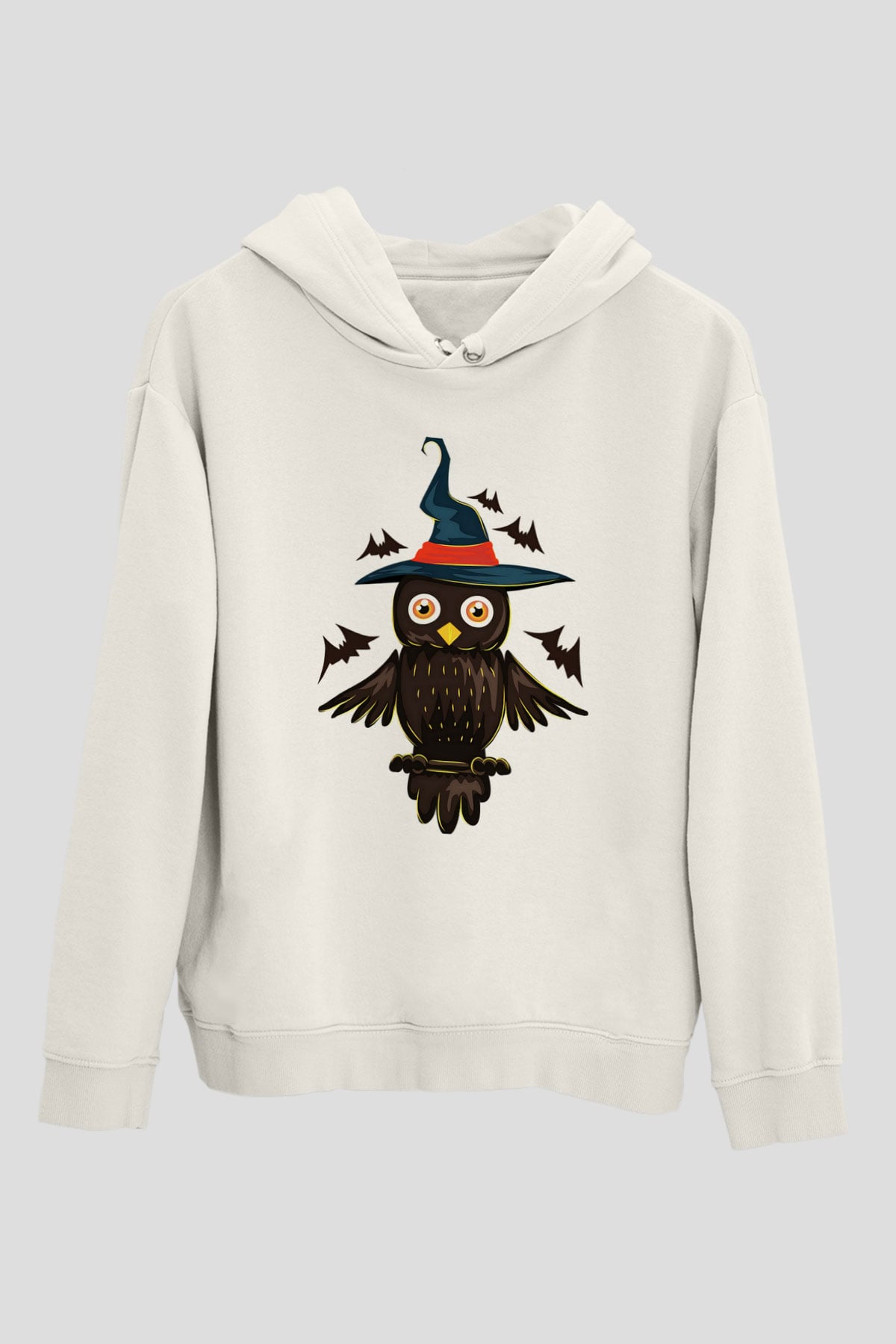 Baykuş Beyaz Unisex Kapşonlu Sweatshirt