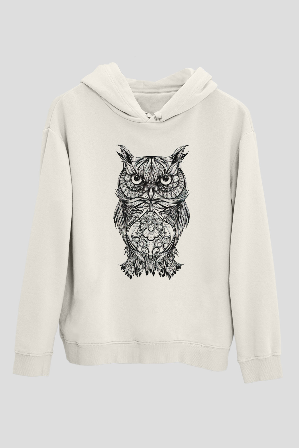 Baykuş Beyaz Unisex Kapşonlu Sweatshirt