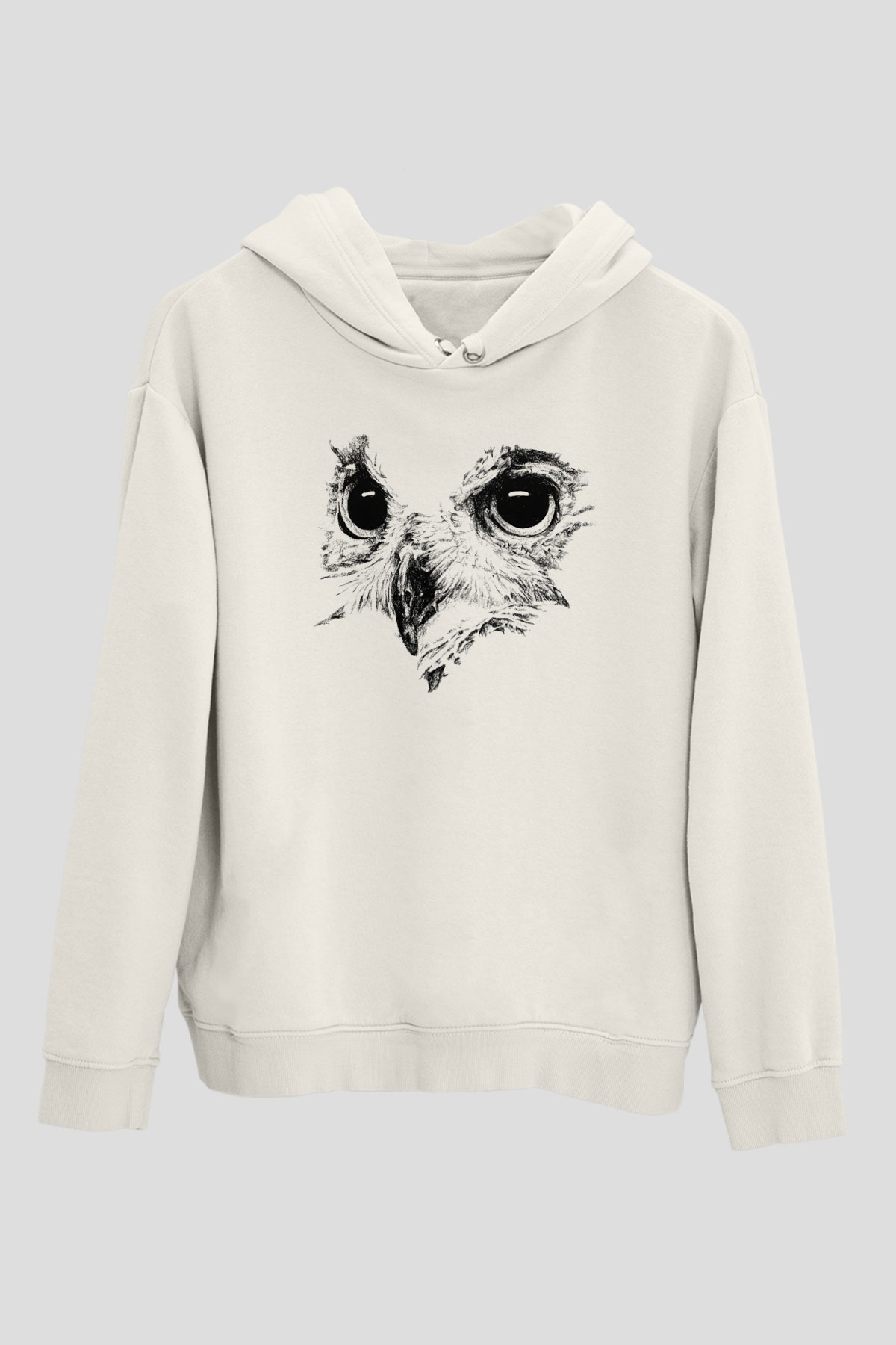 Baykuş Beyaz Unisex Kapşonlu Sweatshirt