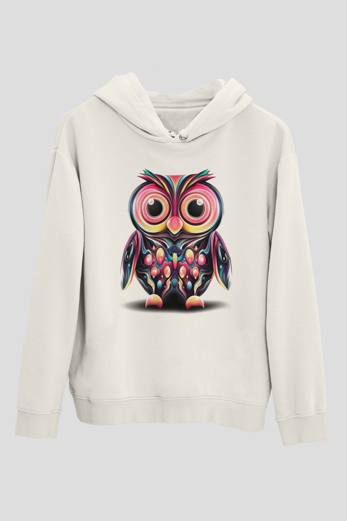 Baykuş Beyaz Unisex Kapşonlu Sweatshirt