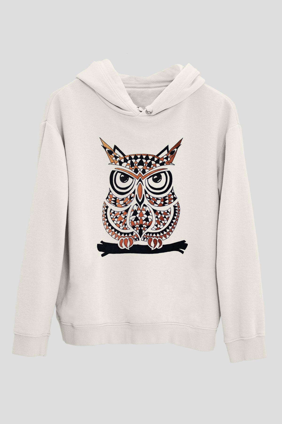 Baykuş Beyaz Unisex Kapşonlu Sweatshirt