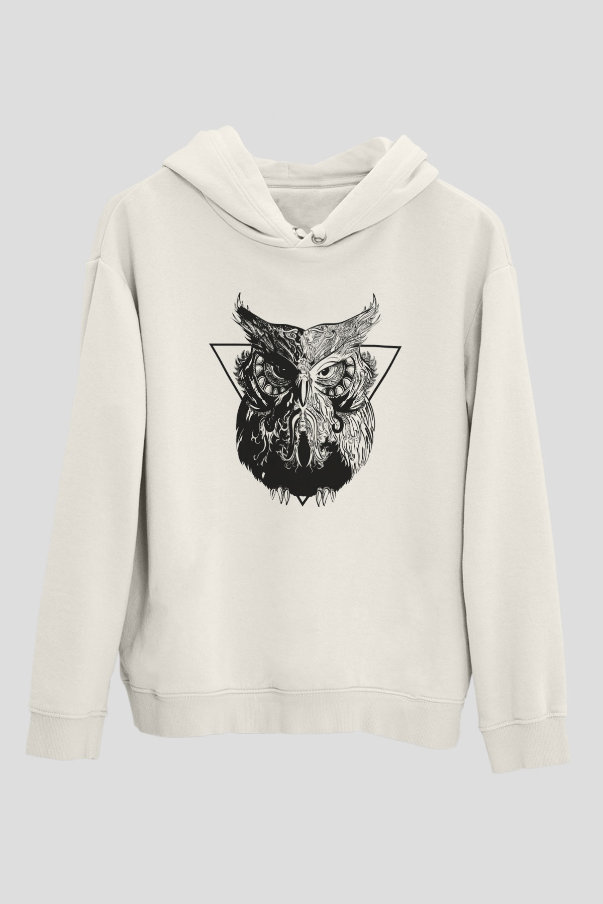 Baykuş Beyaz Unisex Kapşonlu Sweatshirt