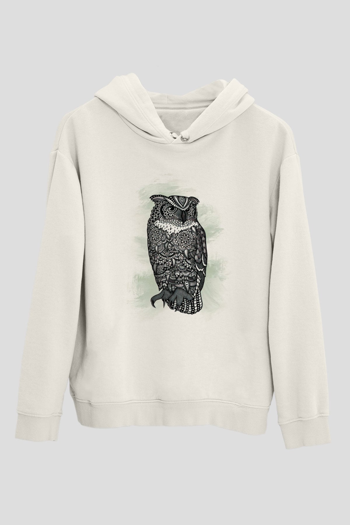 Baykuş Beyaz Unisex Kapüşonlu Sweatshirt