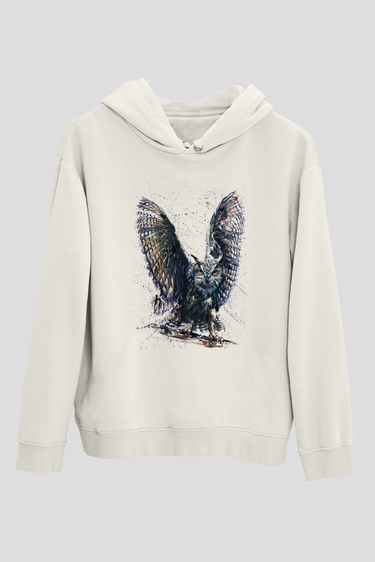 Baykuş Beyaz Unisex Kapüşonlu Sweatshirt