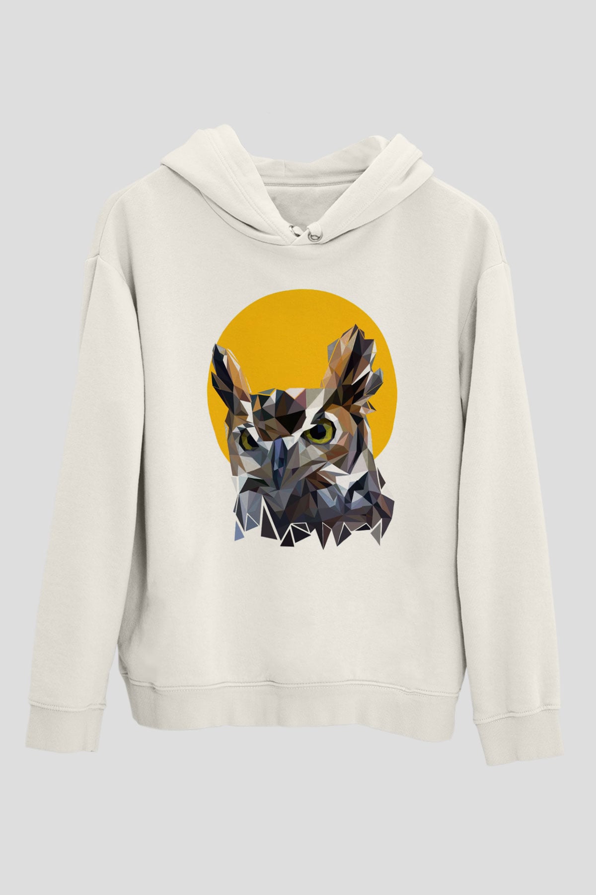 Baykuş Beyaz Unisex Kapüşonlu Sweatshirt
