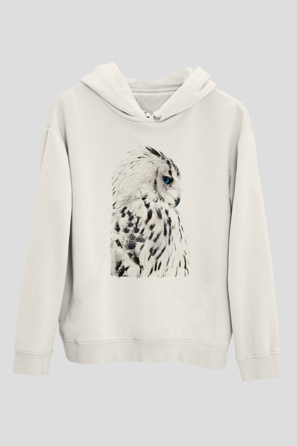 Baykuş Beyaz Unisex Kapüşonlu Sweatshirt