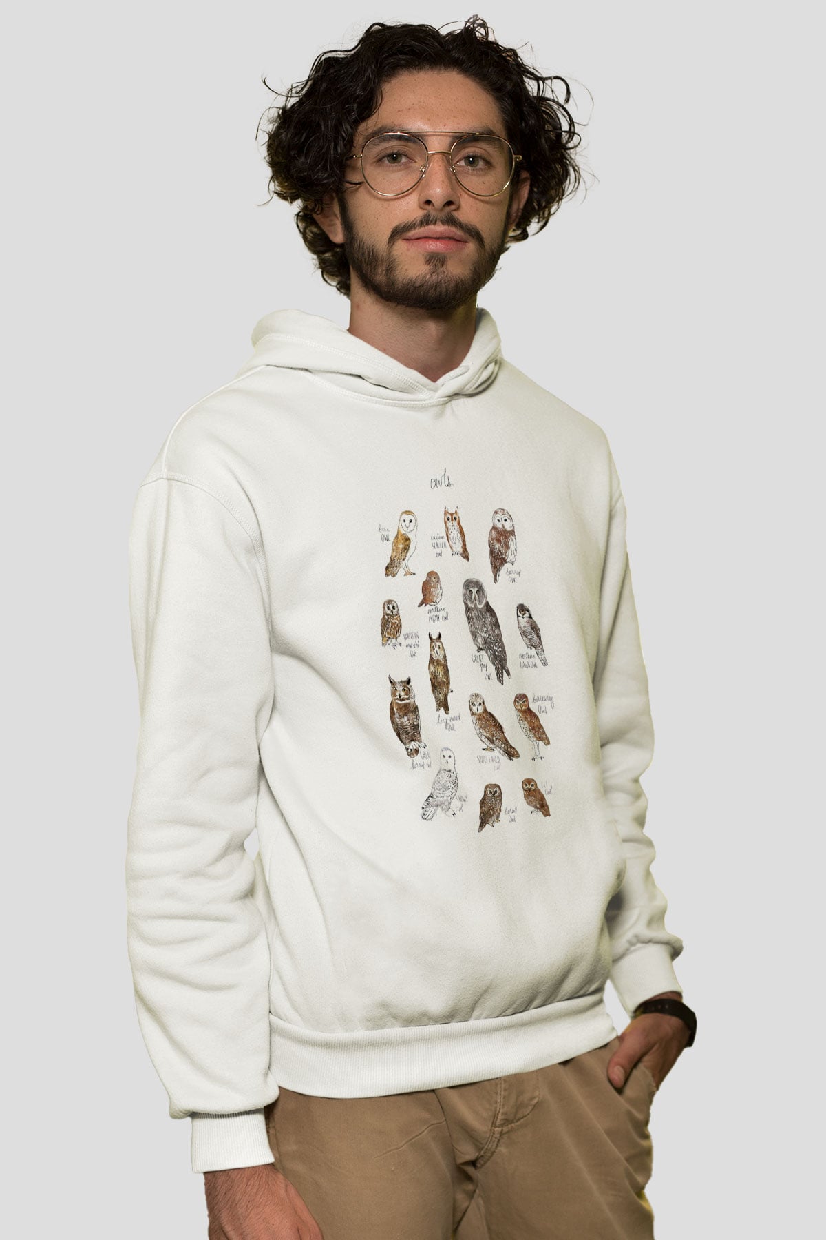 Baykuş Beyaz Unisex Kapüşonlu Sweatshirt