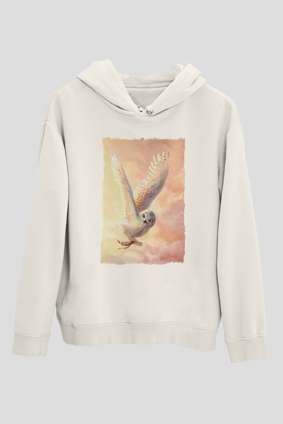 Baykuş Beyaz Unisex Kapüşonlu Sweatshirt