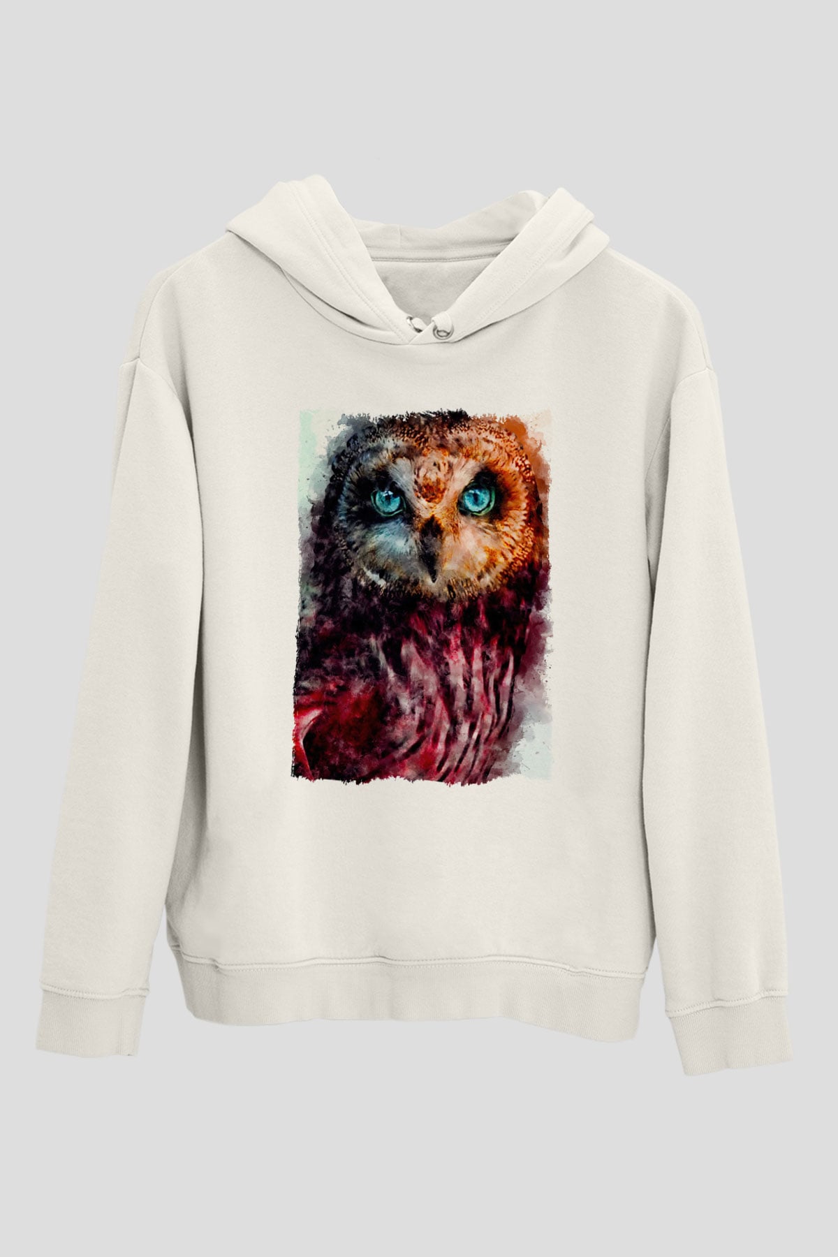 Baykuş Beyaz Unisex Kapüşonlu Sweatshirt