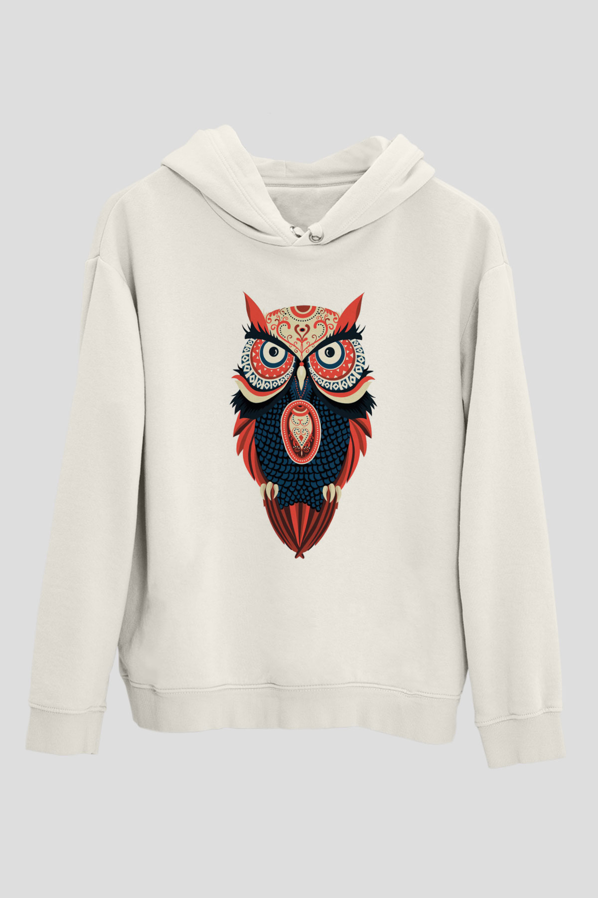 Baykuş Beyaz Unisex Kapüşonlu Sweatshirt