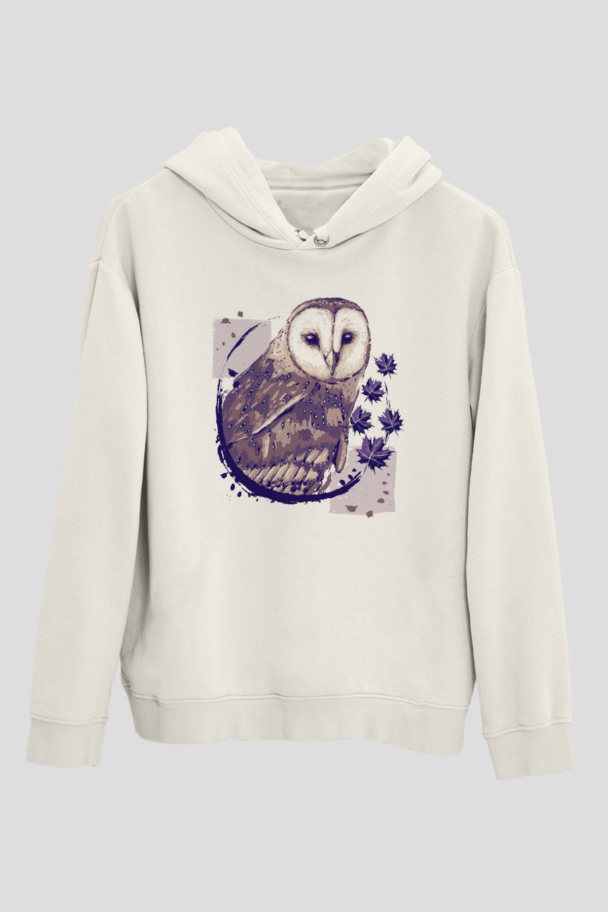 Baykuş Beyaz Unisex Kapüşonlu Sweatshirt