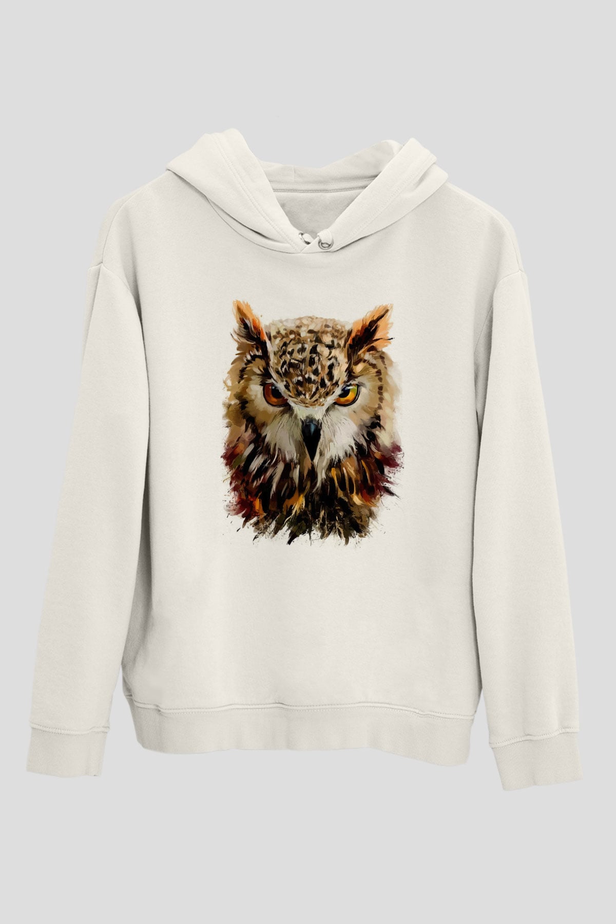 Baykuş Beyaz Unisex Kapüşonlu Sweatshirt