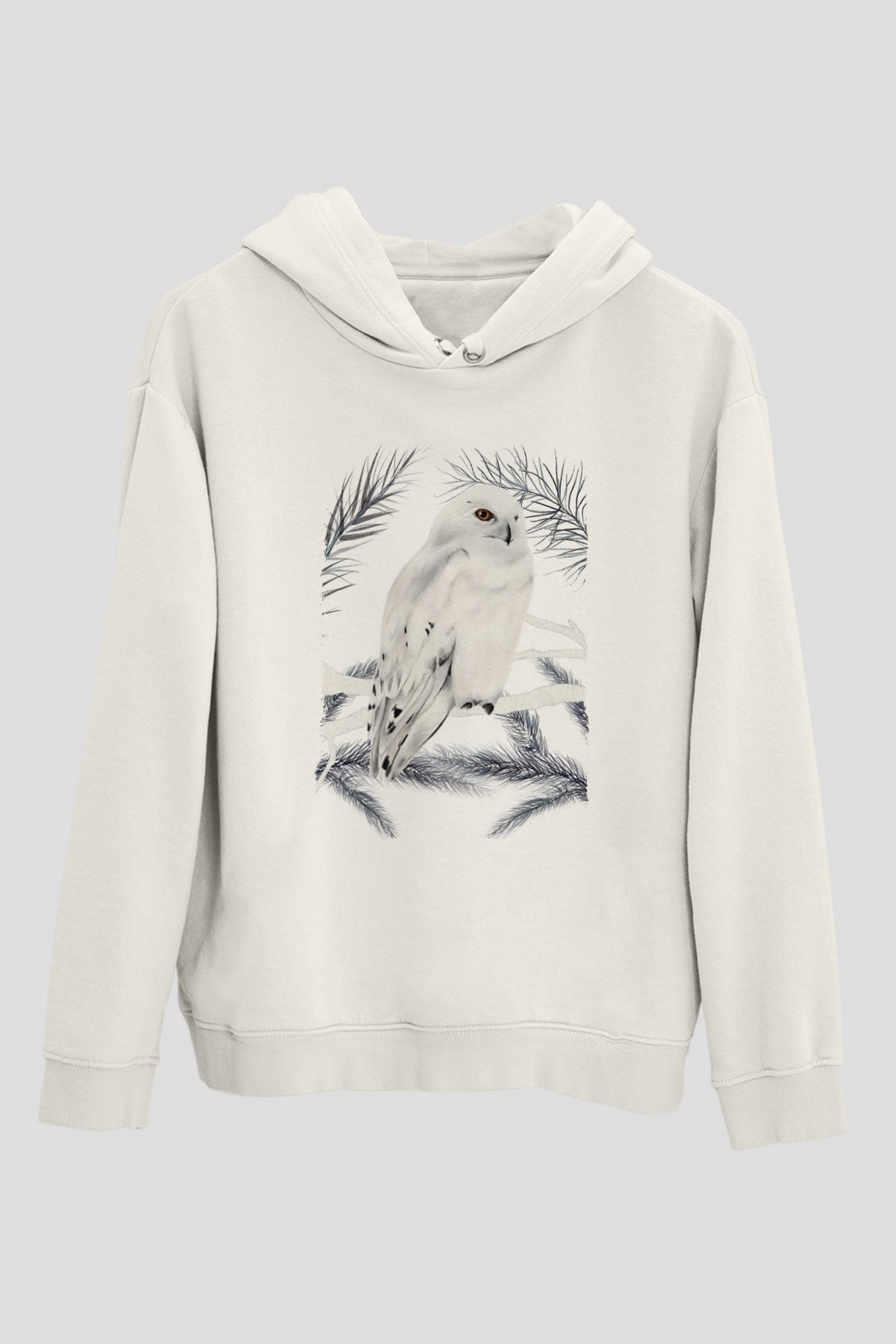 Baykuş Beyaz Unisex Kapüşonlu Sweatshirt