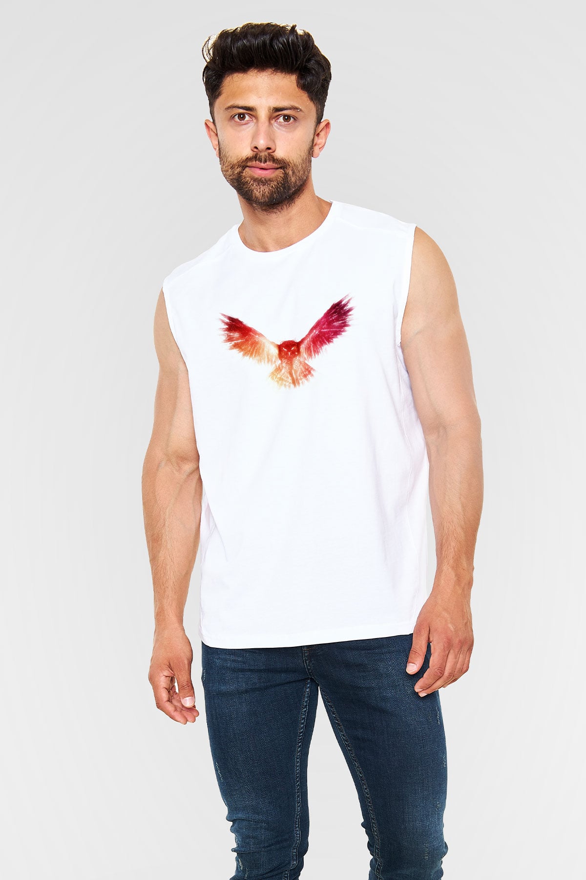 Baykuş Beyaz Unisex Kolsuz Tişört