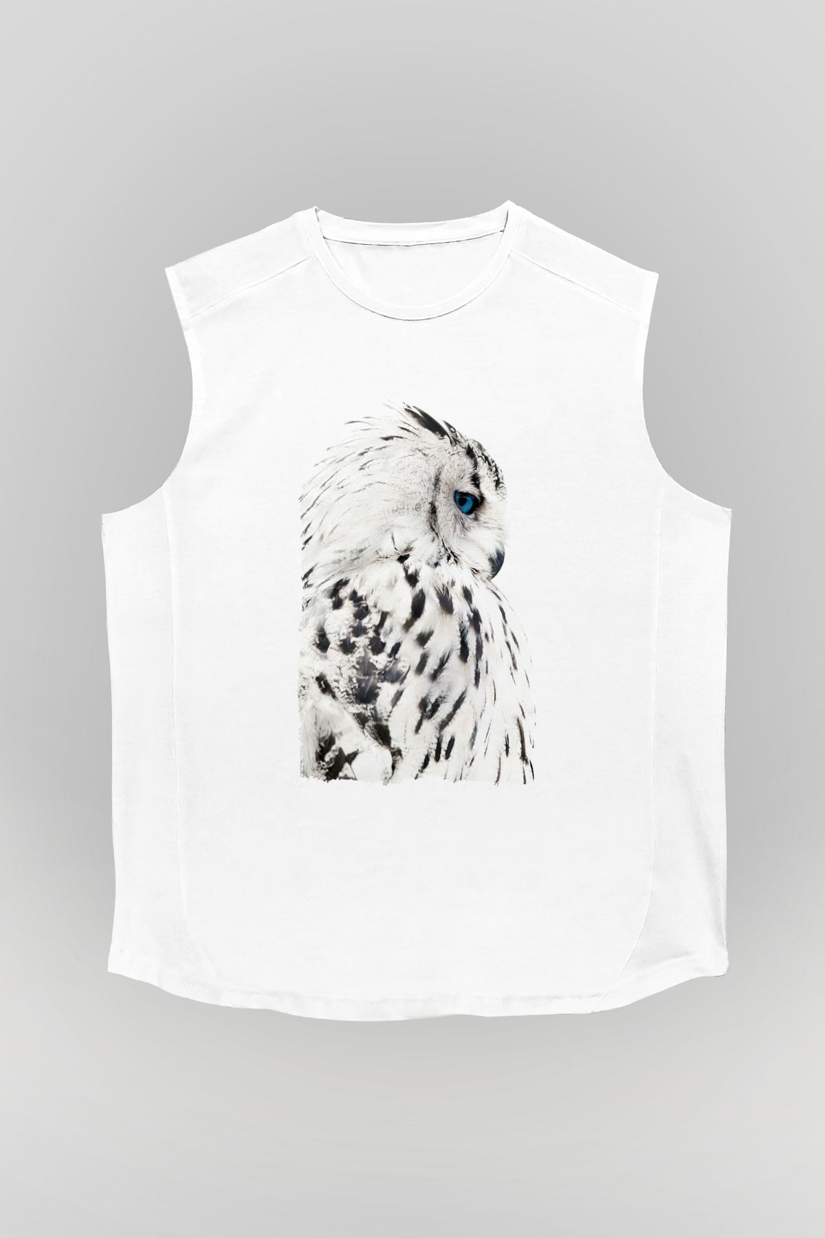 Baykuş Beyaz Unisex Kolsuz Tişört