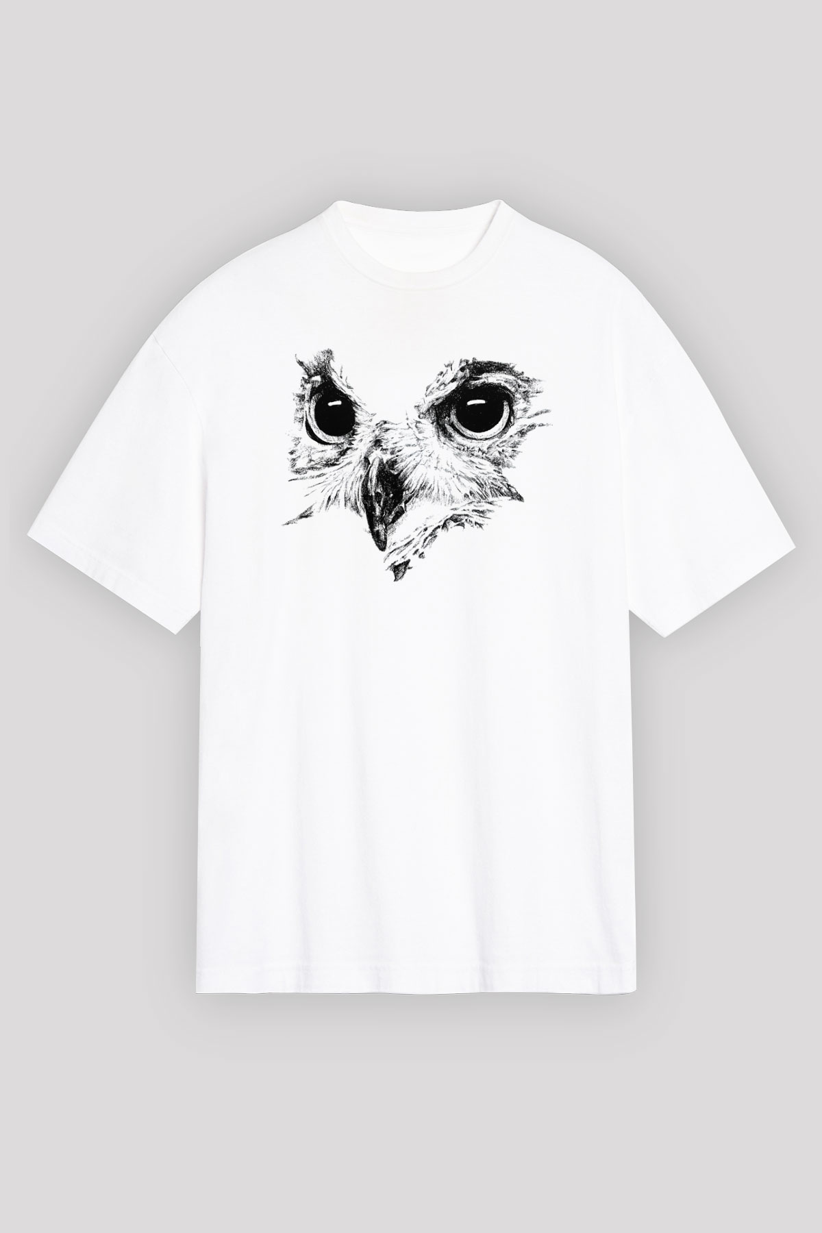 Baykuş Beyaz Unisex Oversize Tişört T-Shirt