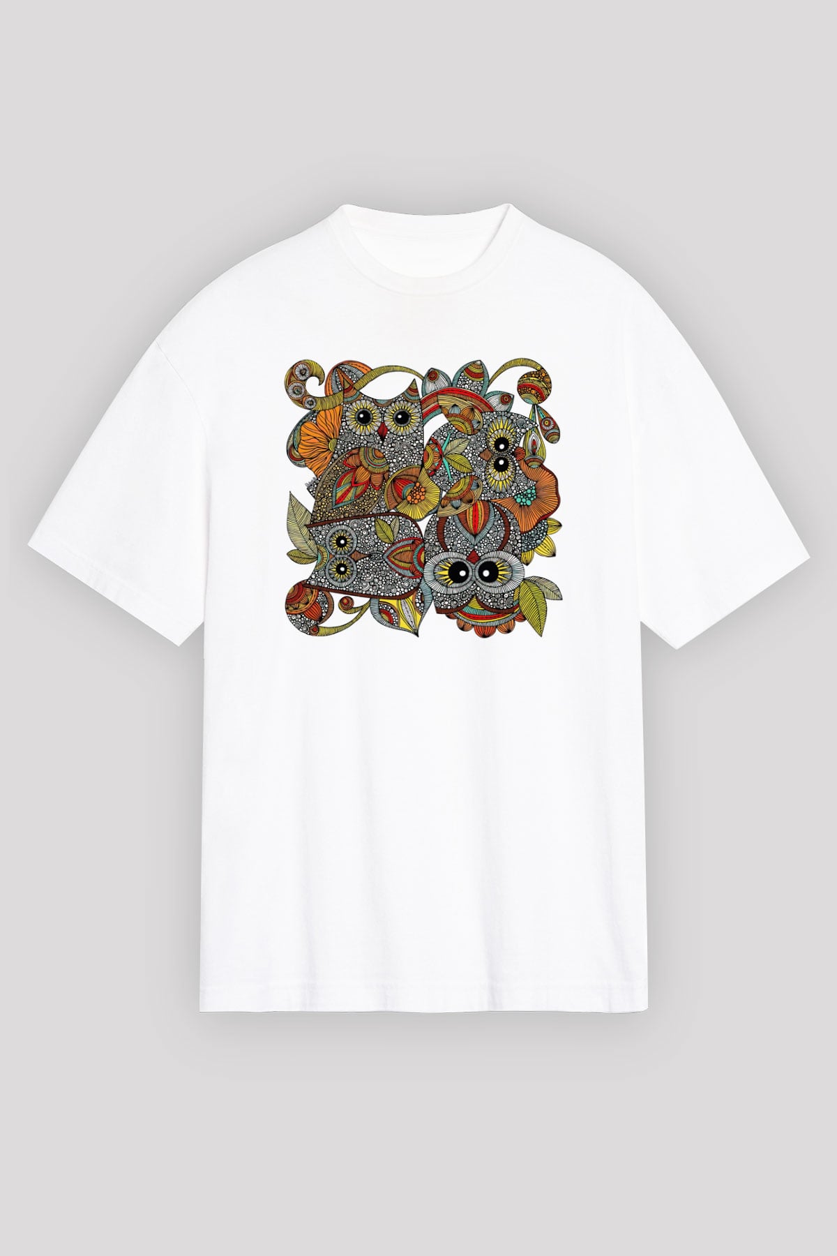 Baykuş Beyaz Unisex Oversize Tişört T-Shirt