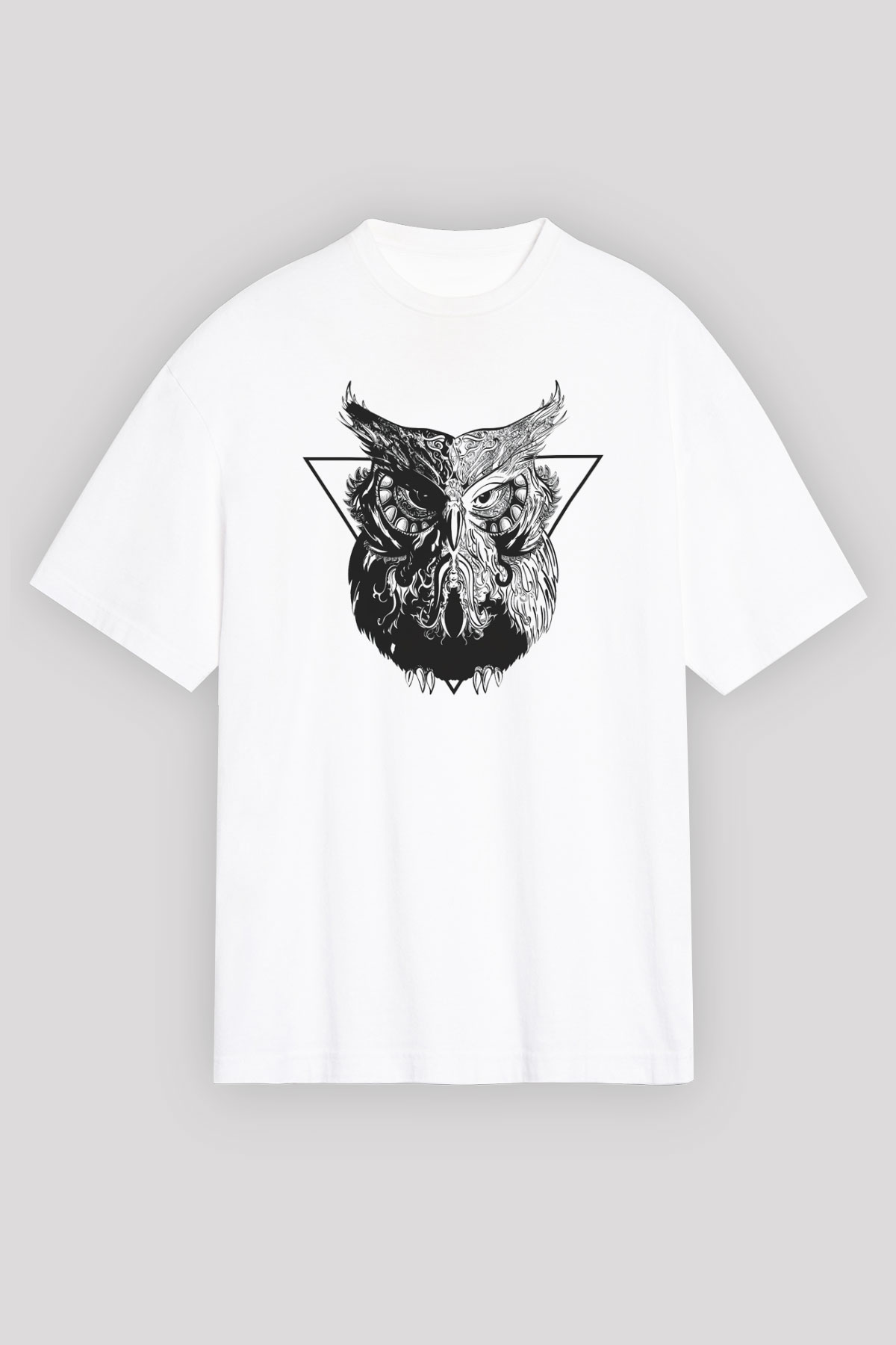 Baykuş Beyaz Unisex Oversize Tişört T-Shirt