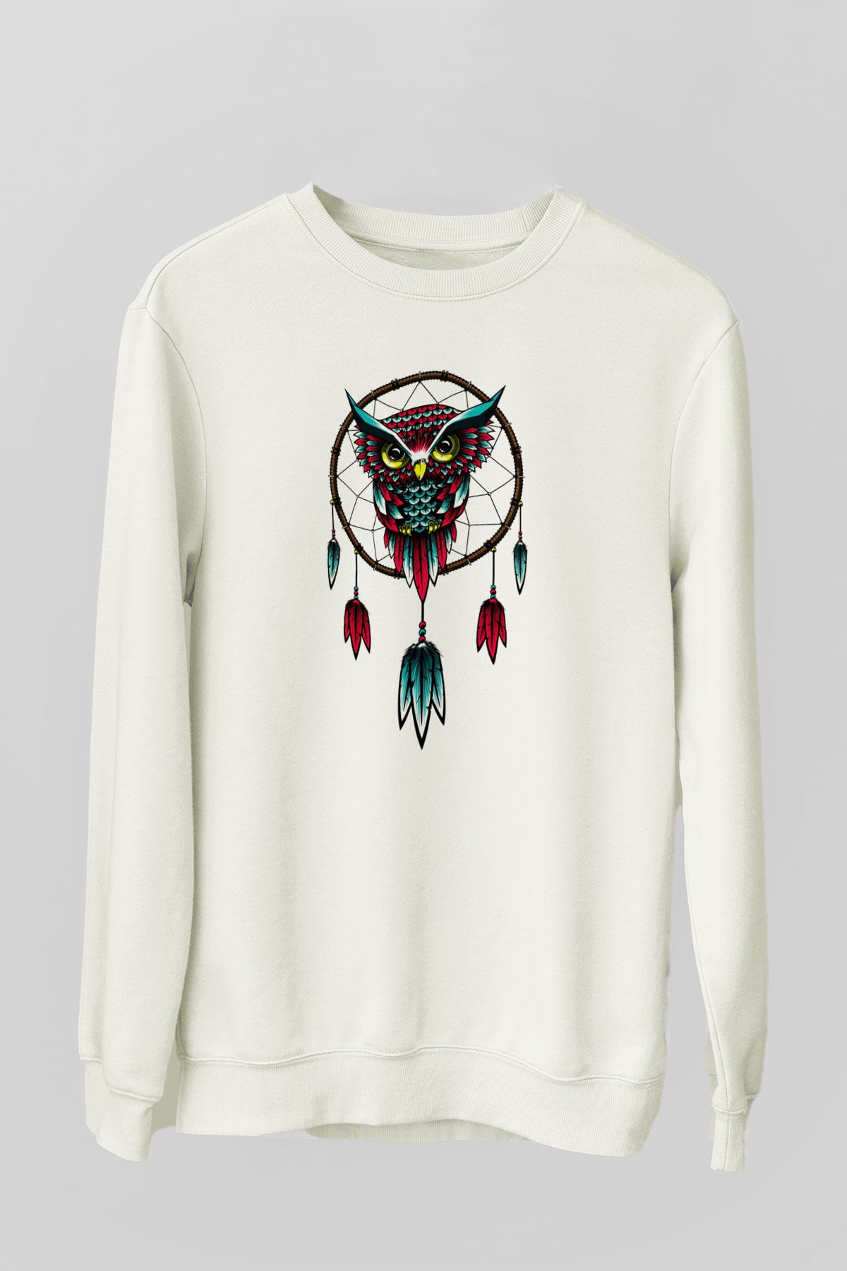 Baykuş Beyaz Unisex Sweatshirt