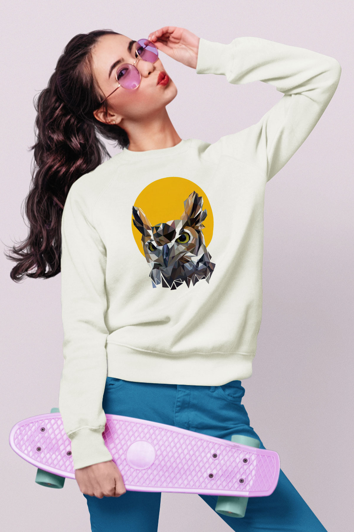 Baykuş Beyaz Unisex Sweatshirt