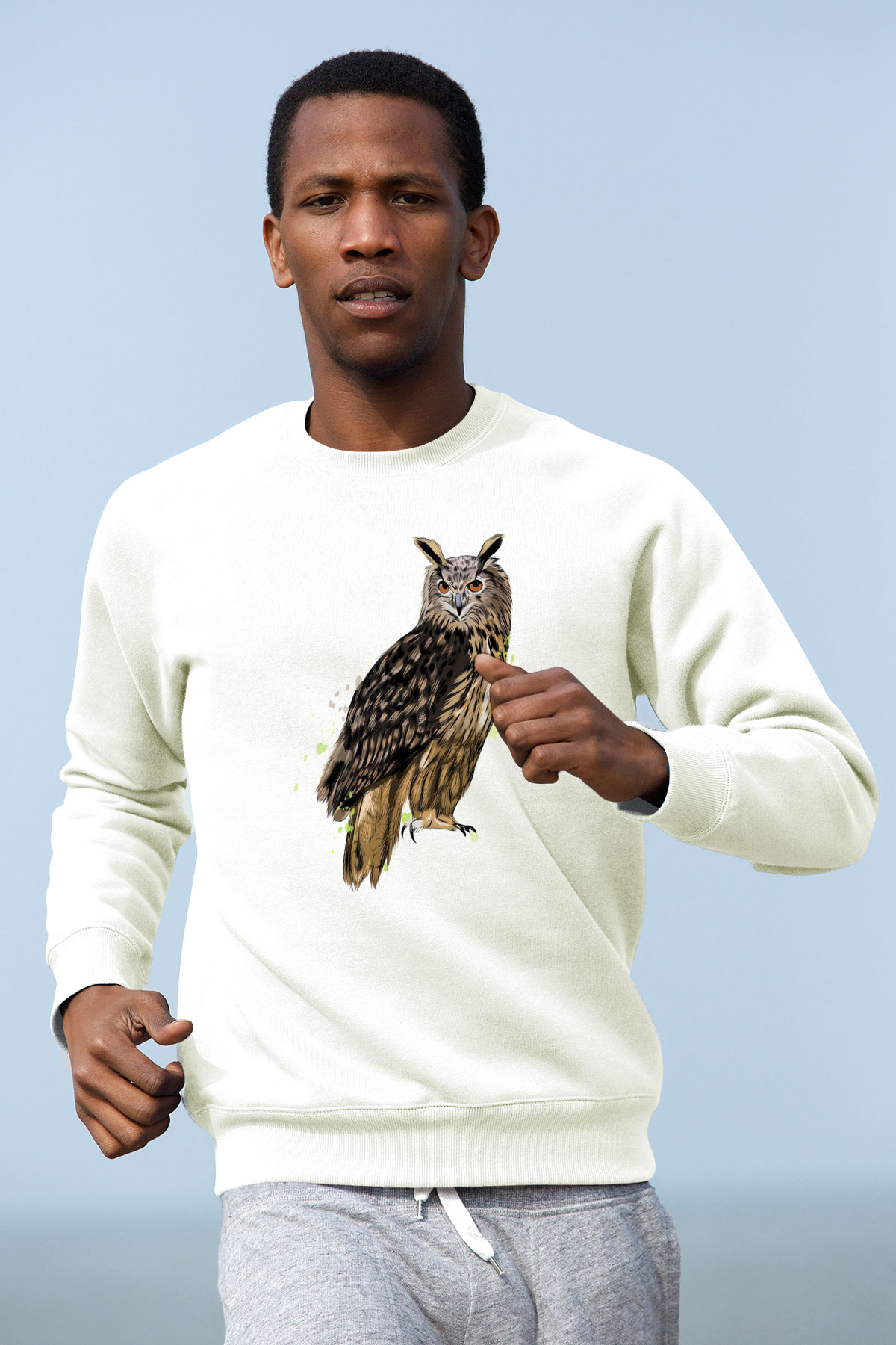Baykuş Beyaz Unisex Sweatshirt