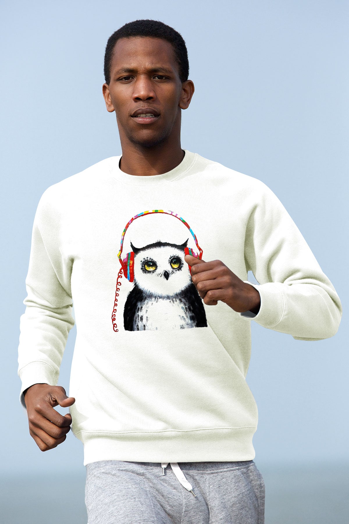 Baykuş Beyaz Unisex Sweatshirt