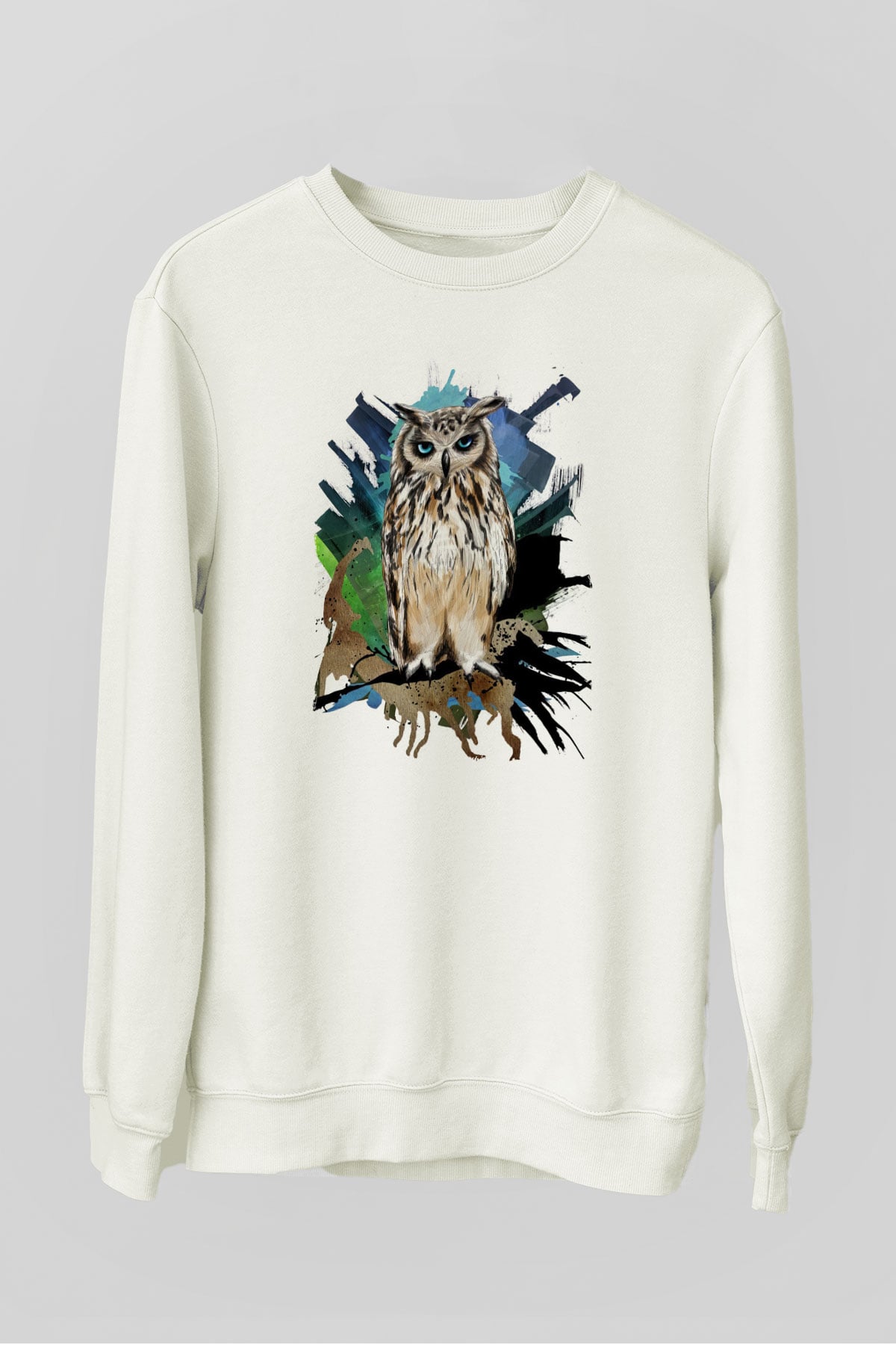 Baykuş Beyaz Unisex Sweatshirt
