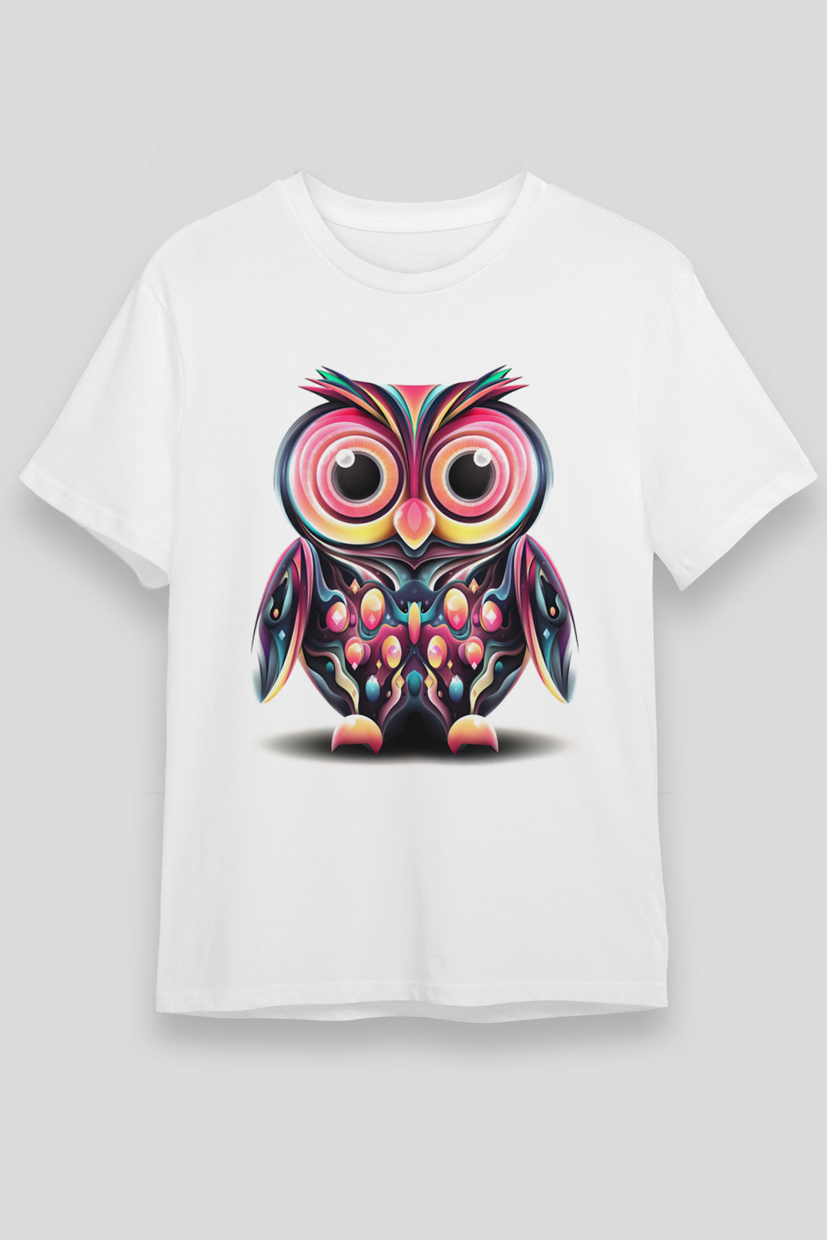 Baykuş Beyaz Unisex Tişört T-Shirt - TişörtFabrikası