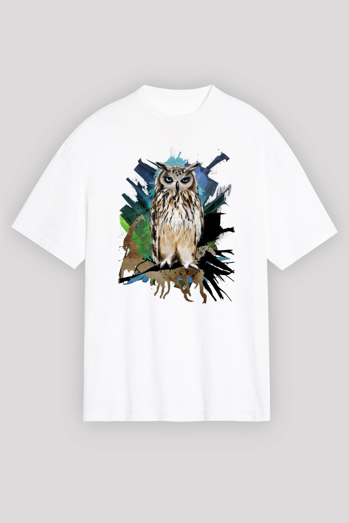 Baykuş Beyaz Unisex Tişört T-Shirt - TişörtFabrikası