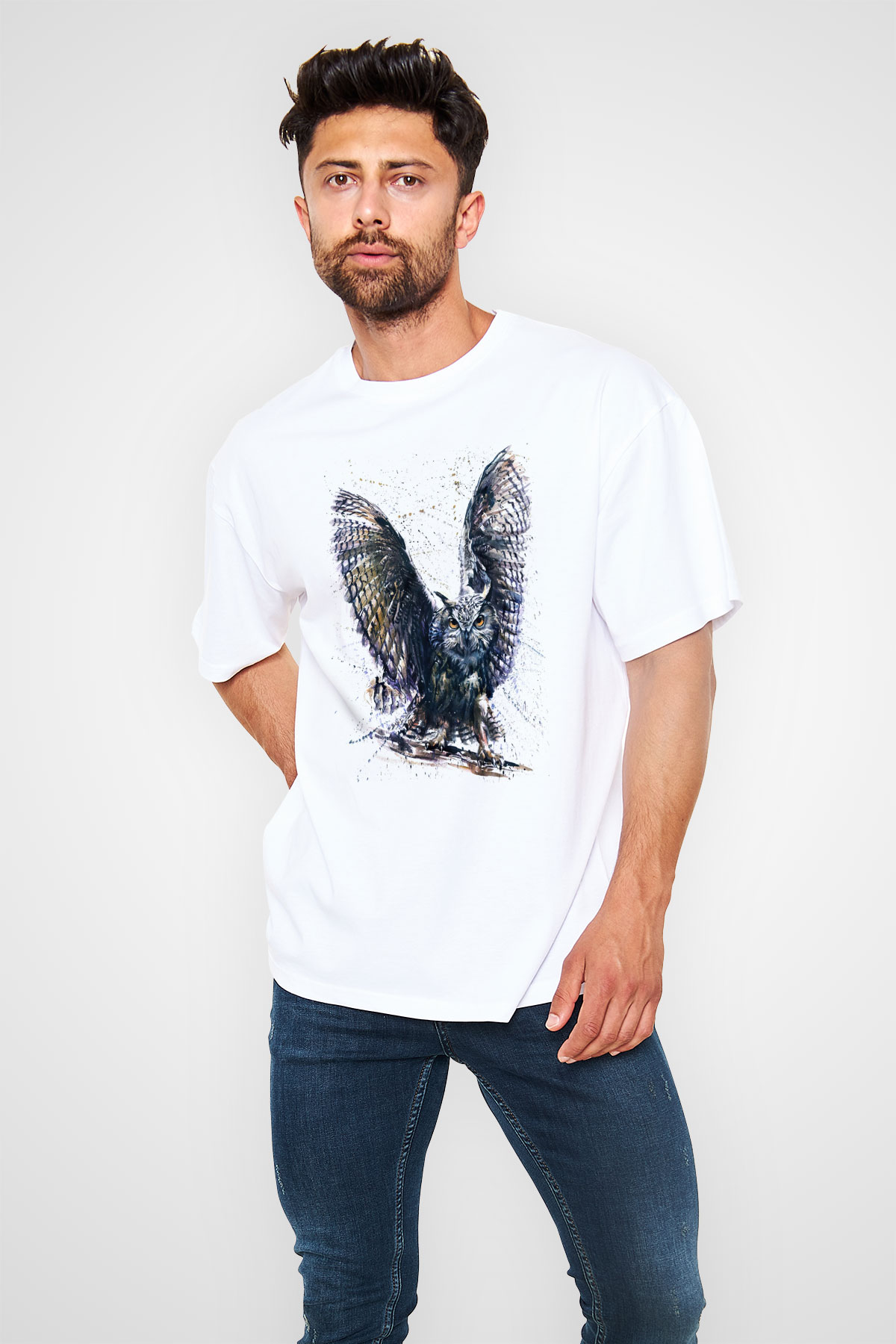 Baykuş Beyaz Unisex Tişört T-Shirt - TişörtFabrikası