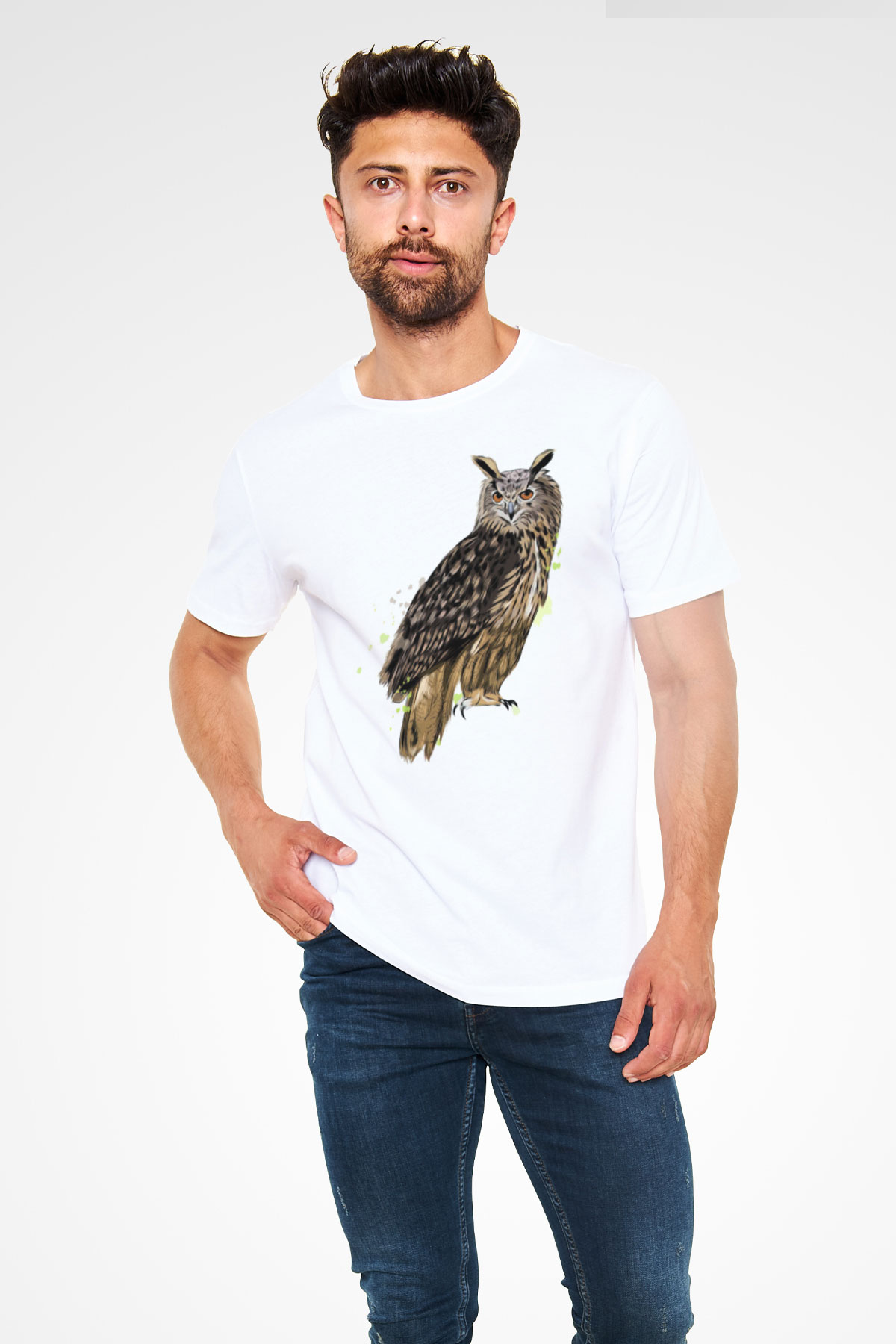 Baykuş Beyaz Unisex Tişört T-Shirt - TişörtFabrikası