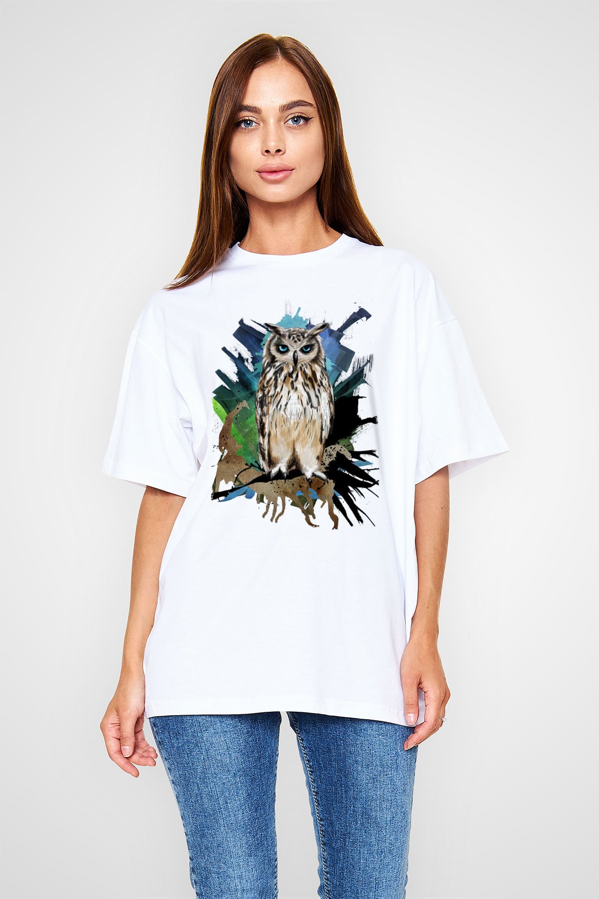 Baykuş Beyaz Unisex Tişört T-Shirt - TişörtFabrikası