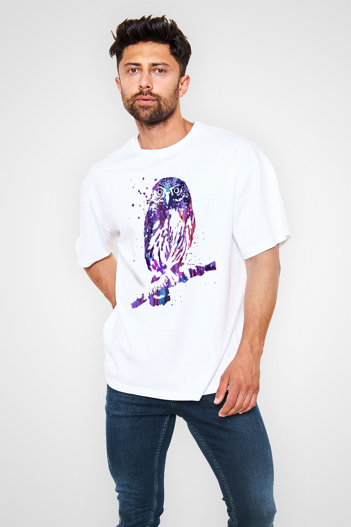 Baykuş Beyaz Unisex Tişört T-Shirt - TişörtFabrikası